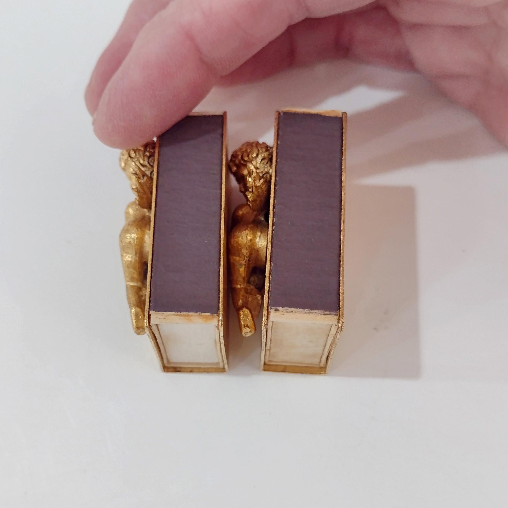 Vintage Cherub Angel with Harp Gold Match Boxes, Set of Two