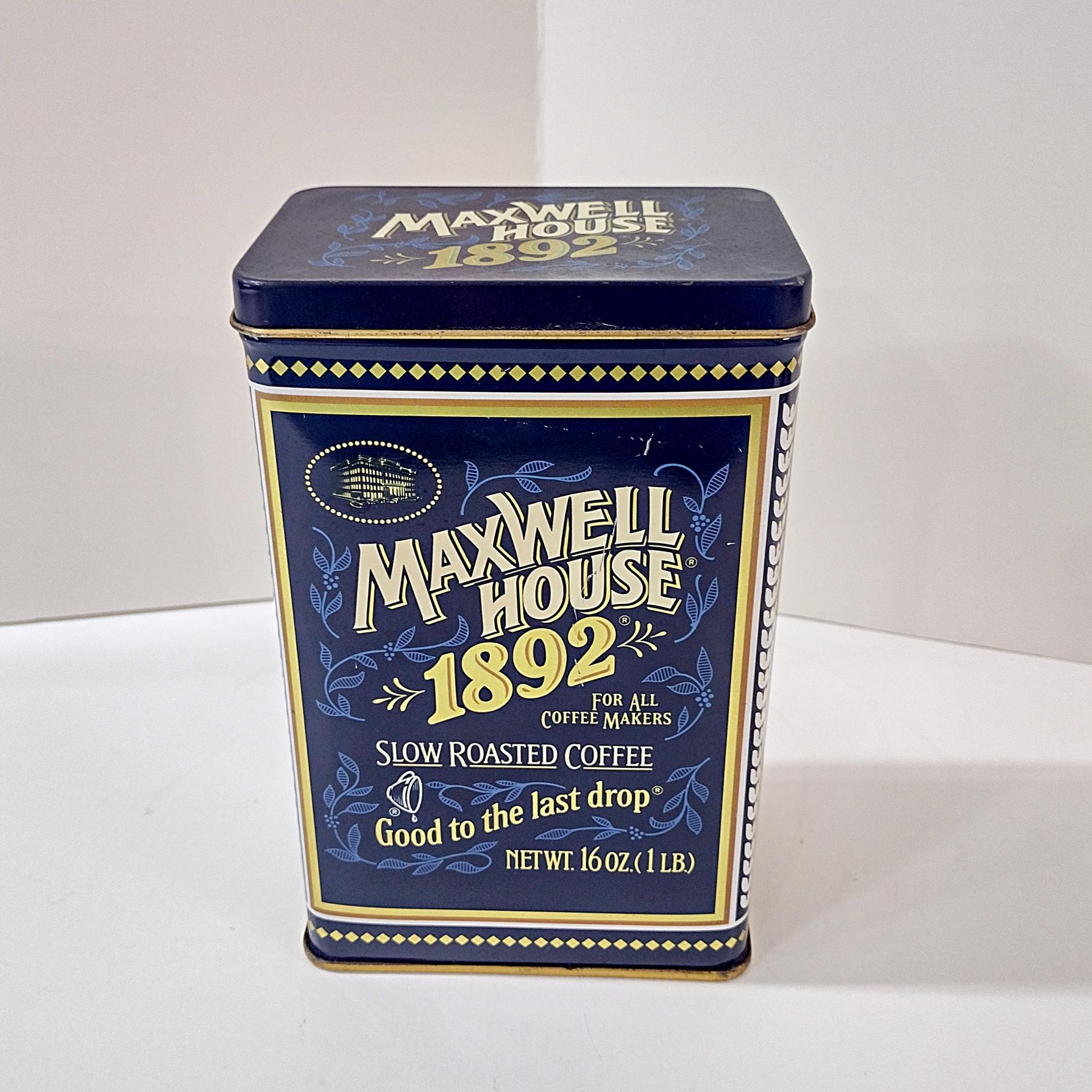 Vintage Maxwell House Coffee 1892 Commemorative 100th Anniversary Tin, Retro Storage Container Box