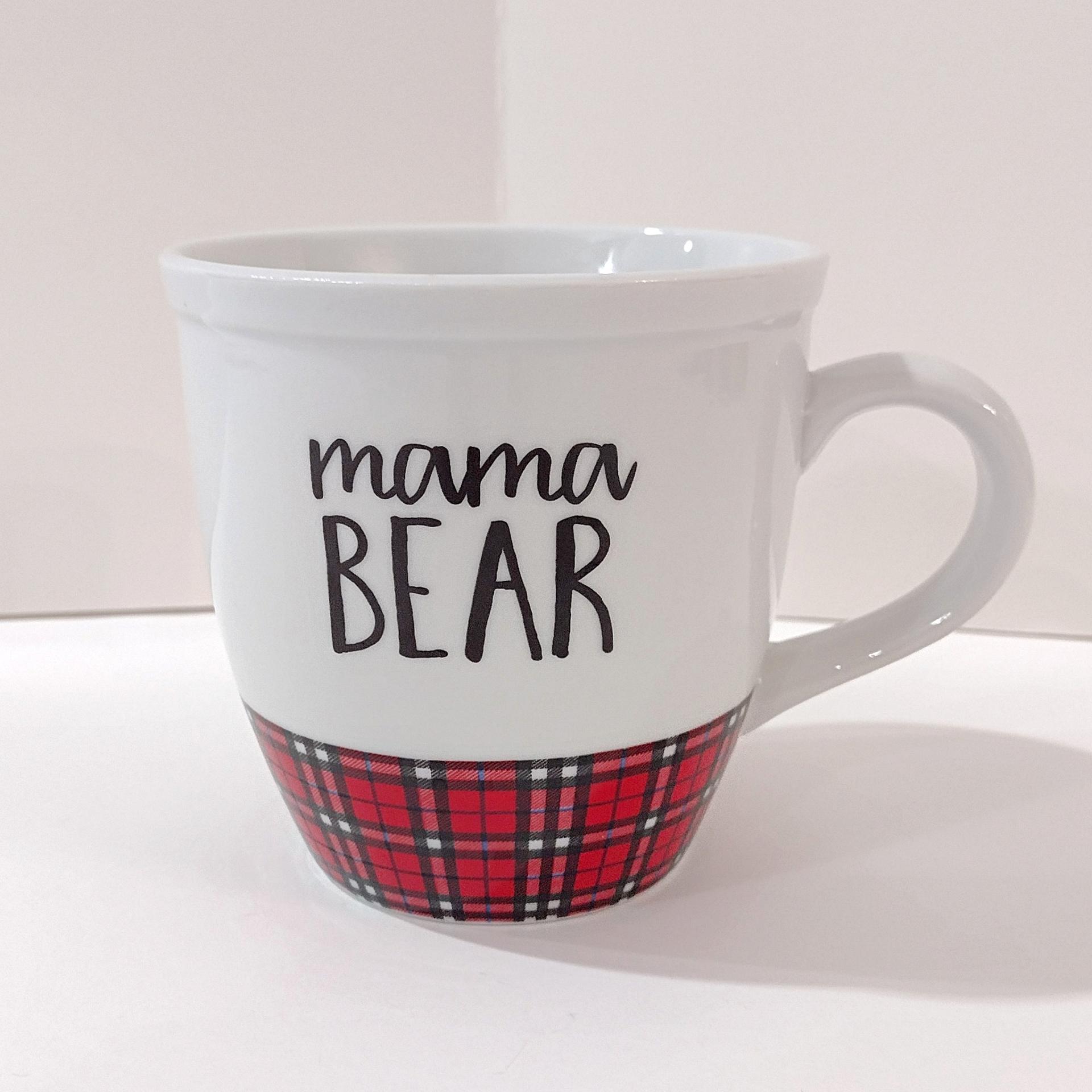 Vintage Mama Bear Red Plaid and White Ceramic Coffee Tea Mug, Large Oversized Mug, Mother's Day Gift