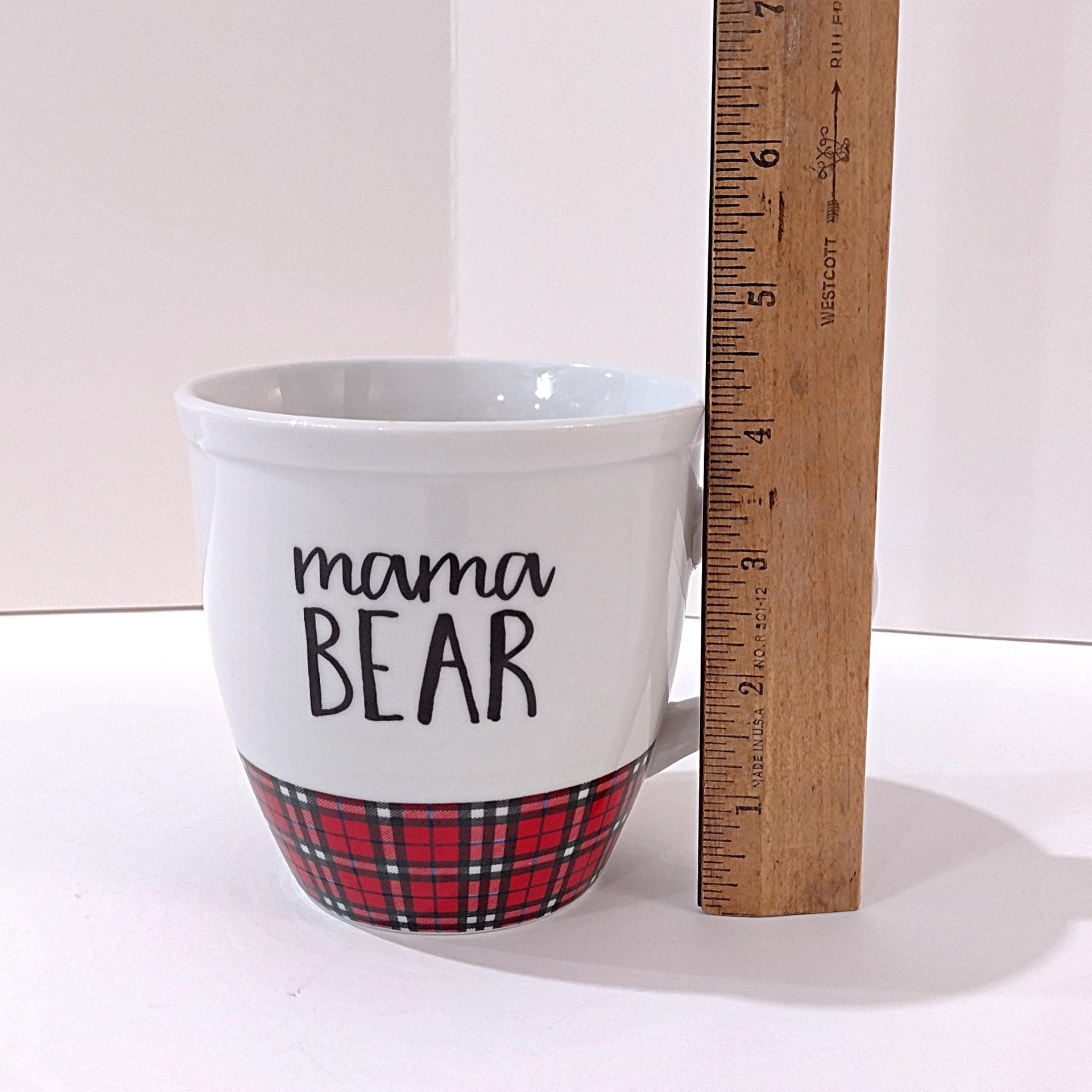 Vintage Mama Bear Red Plaid and White Ceramic Coffee Tea Mug, Large Oversized Mug, Mother's Day Gift