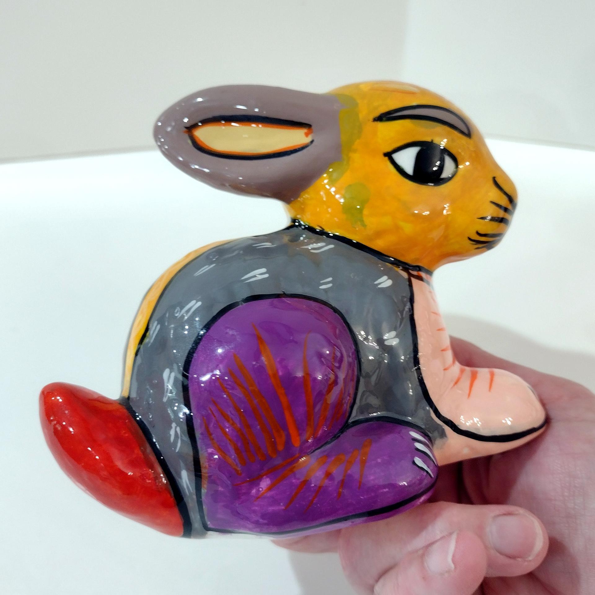 Vintage Hand Painted Mexican Folk Art Ceramic Bunny Rabbit Figurine