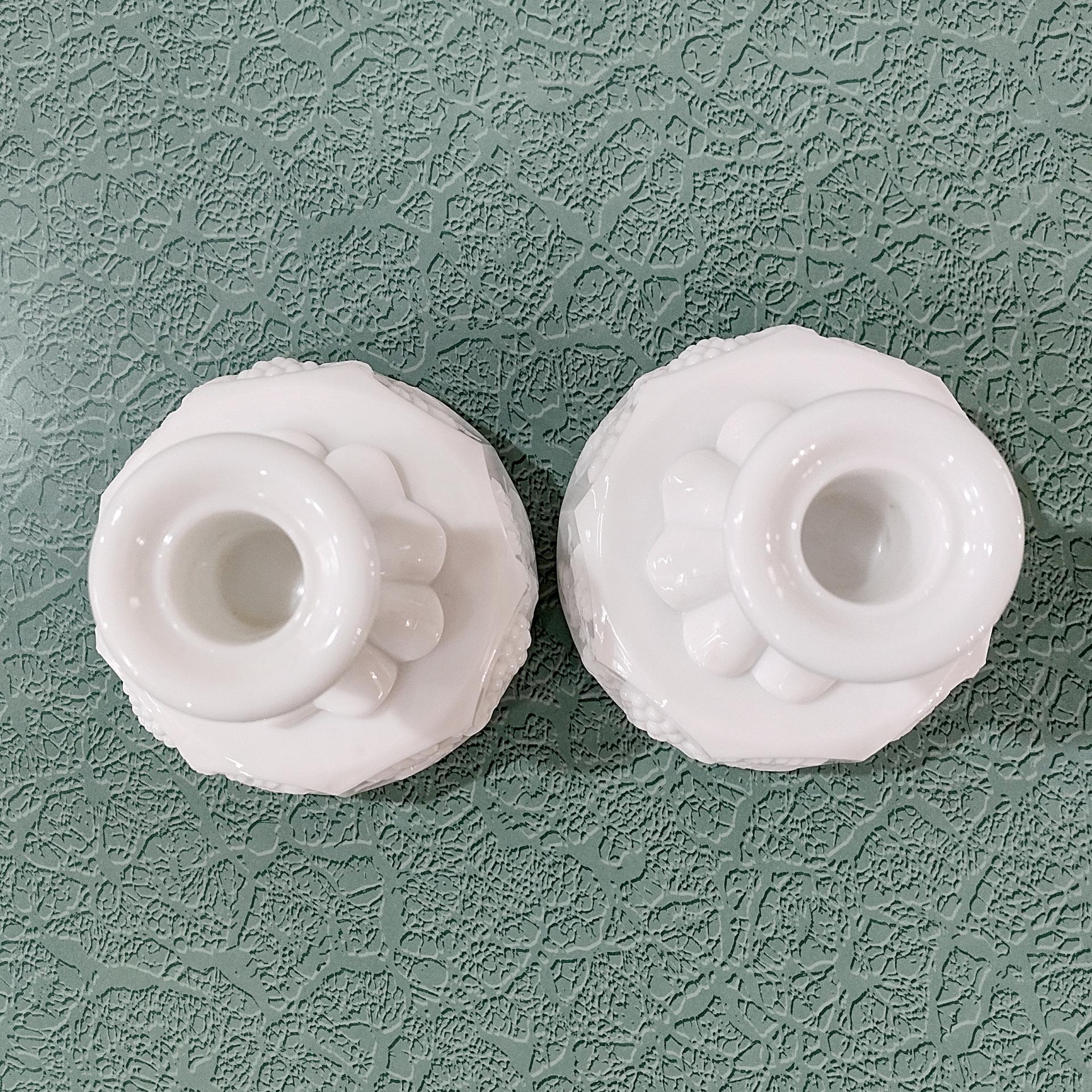 Vintage Colony Harvest Milk Glass Candlestick Holders, Set of Two