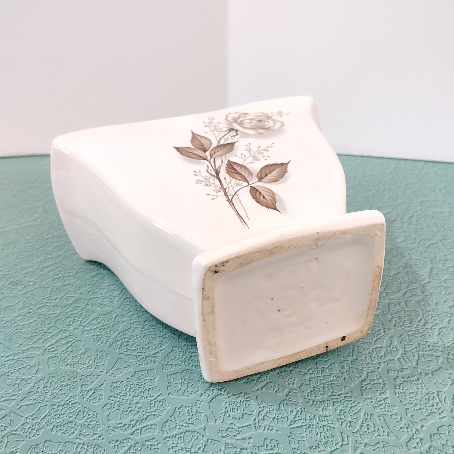 Vintage McCoy Brown Rose Ceramic Heart Double Arch Vase, 1950's Mccoy Pottery