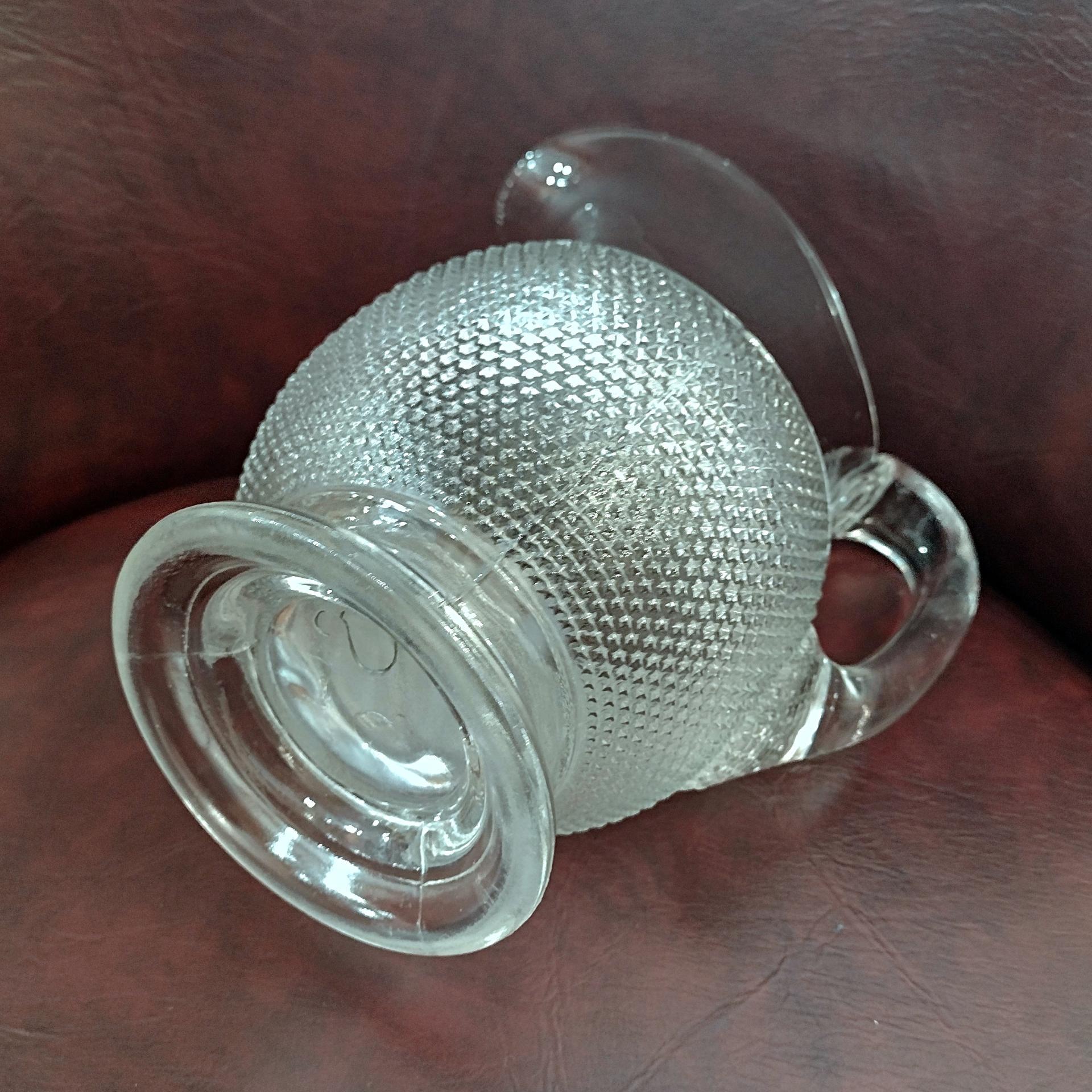 Antique McKee Snowflake Star Rosetted Pressed Glass Pitcher, UV Reactive Manganese Glass, Large Vintage Clear Glass Pitcher