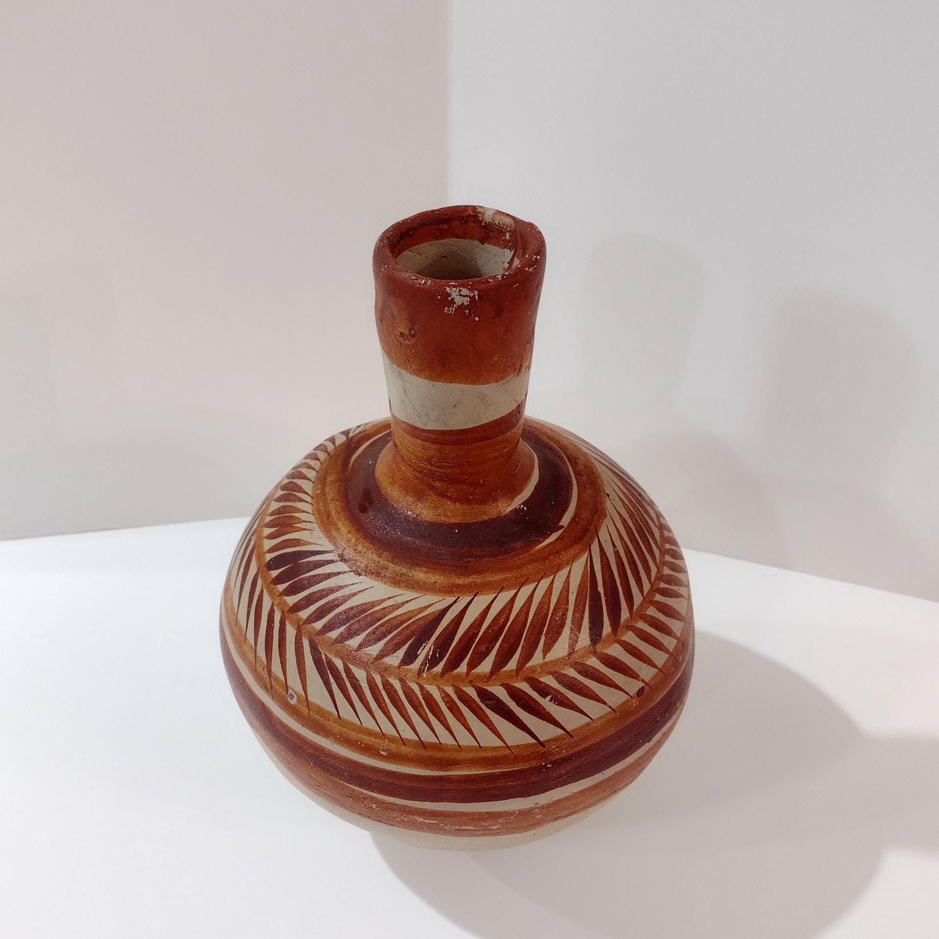 Vintage Tonala Mexican Ceramic Water Jug, Hand Painted Clay Pottery Vase, Mexican Folk Art