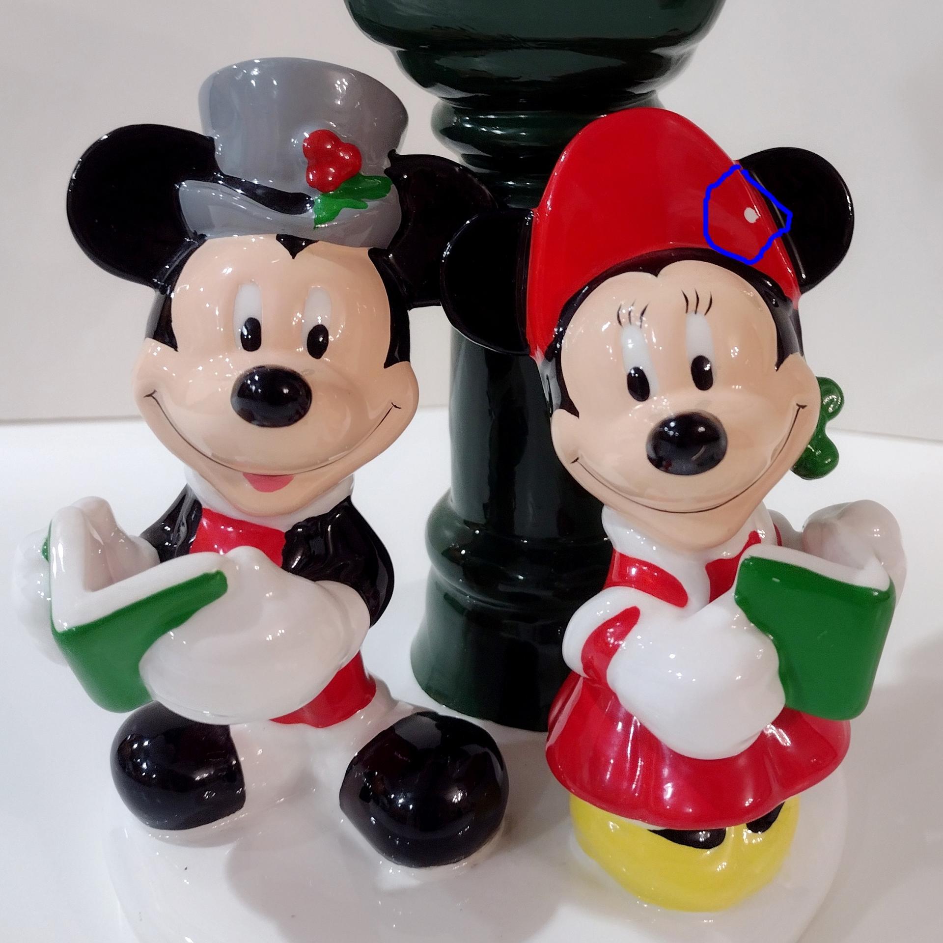 Vintage Mickey and Mini Mouse Caroling Lamp Post Tea Light Holder, Disney Teleflora Ceramic Christmas Candle Holder