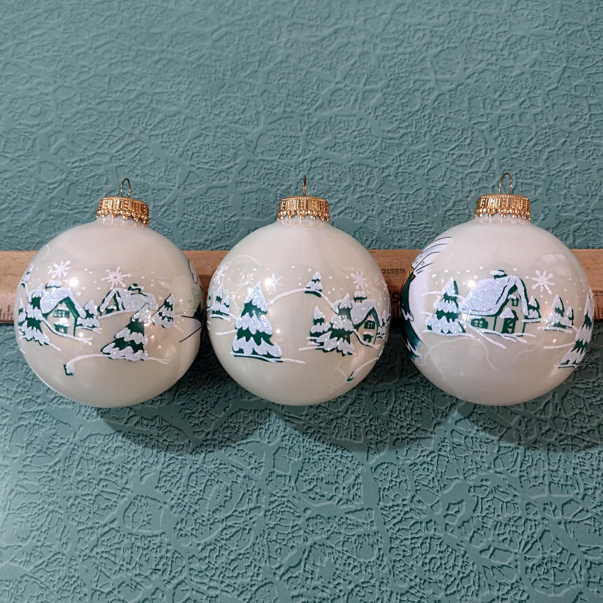 Vintage Mickey Unlimited Disney Christmas Ornaments, Mickey Mouse and Pluto Sledding Glass Christmas Tree Balls Ornaments, Set of 3