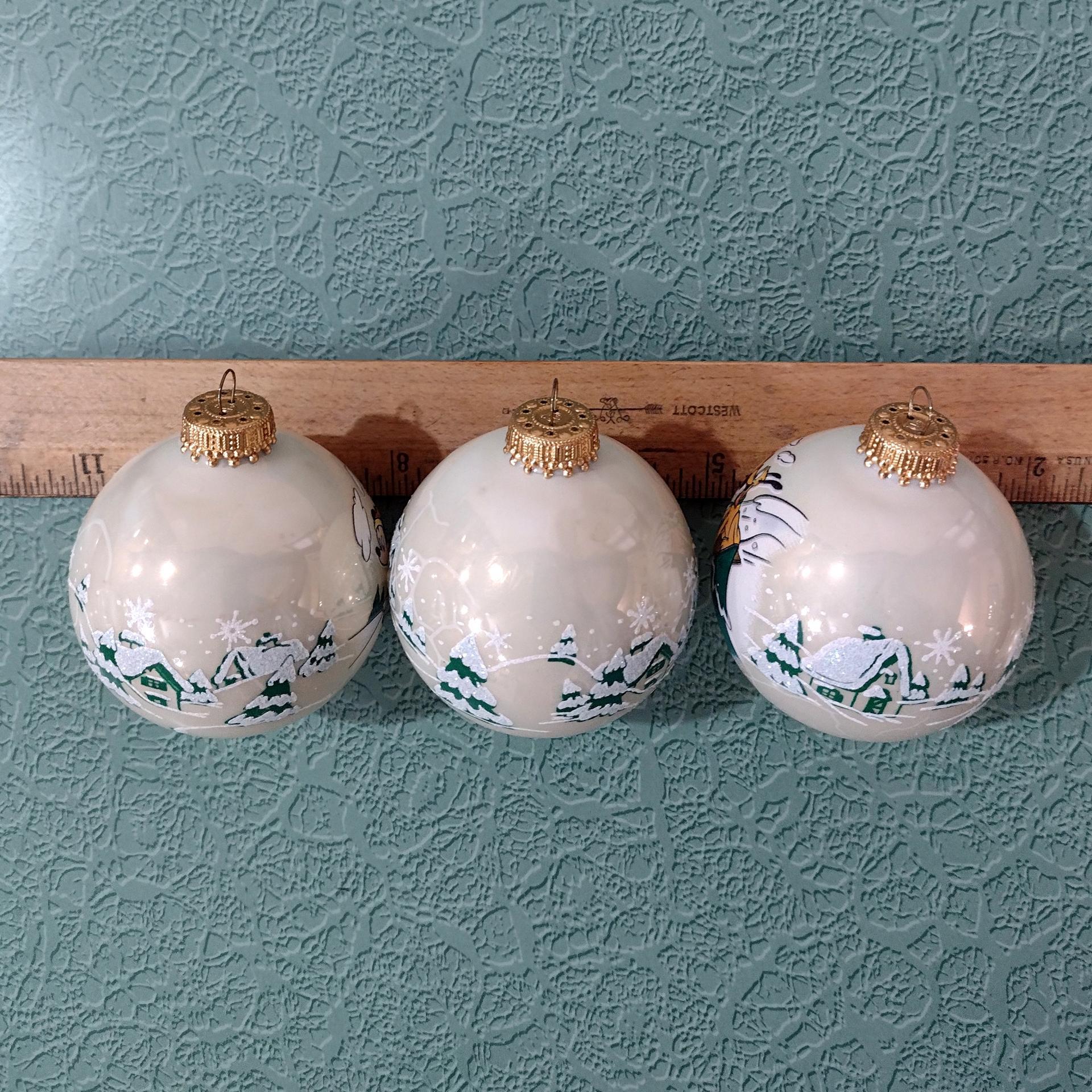 Vintage Mickey Unlimited Disney Christmas Ornaments, Mickey Mouse and Pluto Sledding Glass Christmas Tree Balls Ornaments, Set of 3