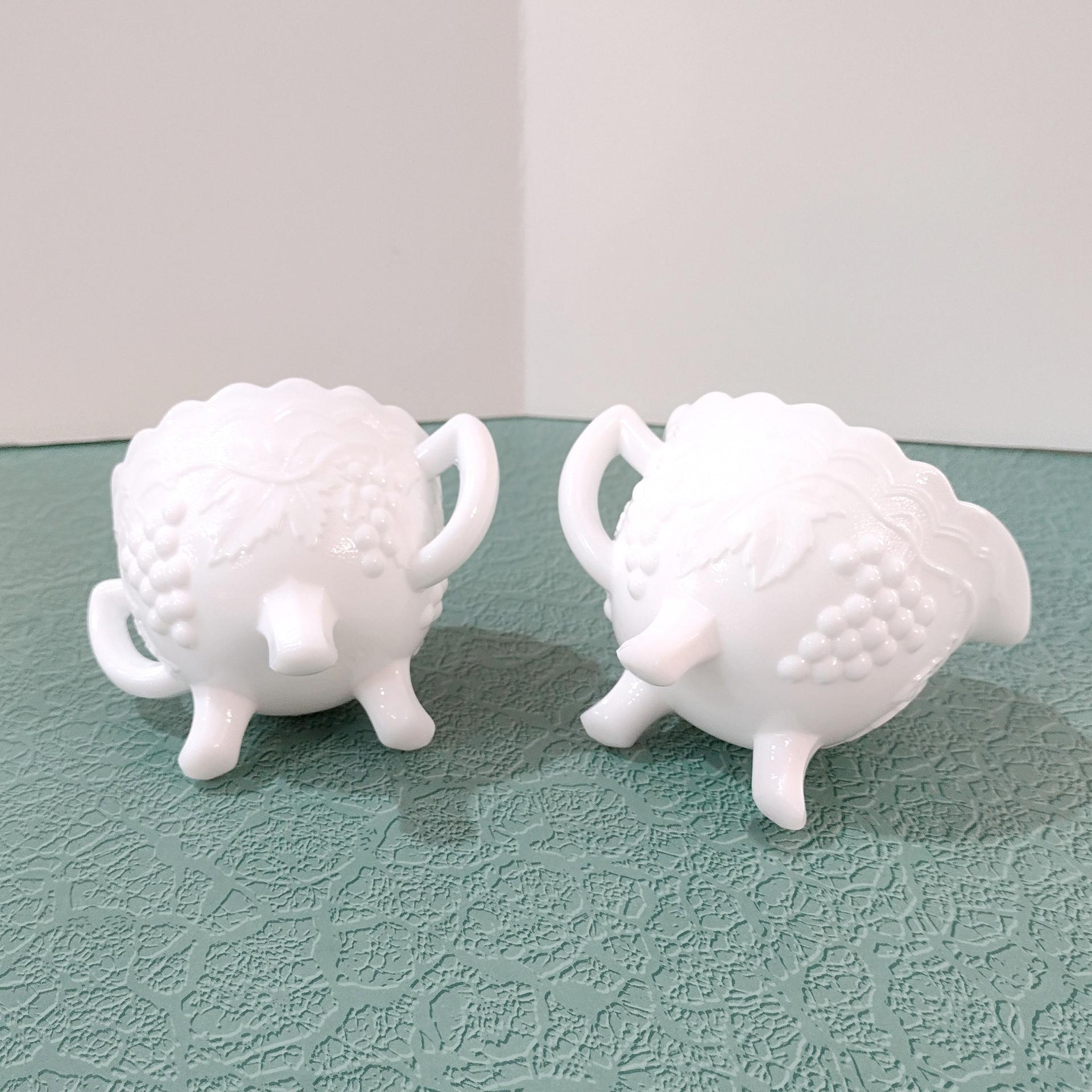 Vintage Imperial Glass Satin Grapes Milk Glass Sugar and Creamer Set