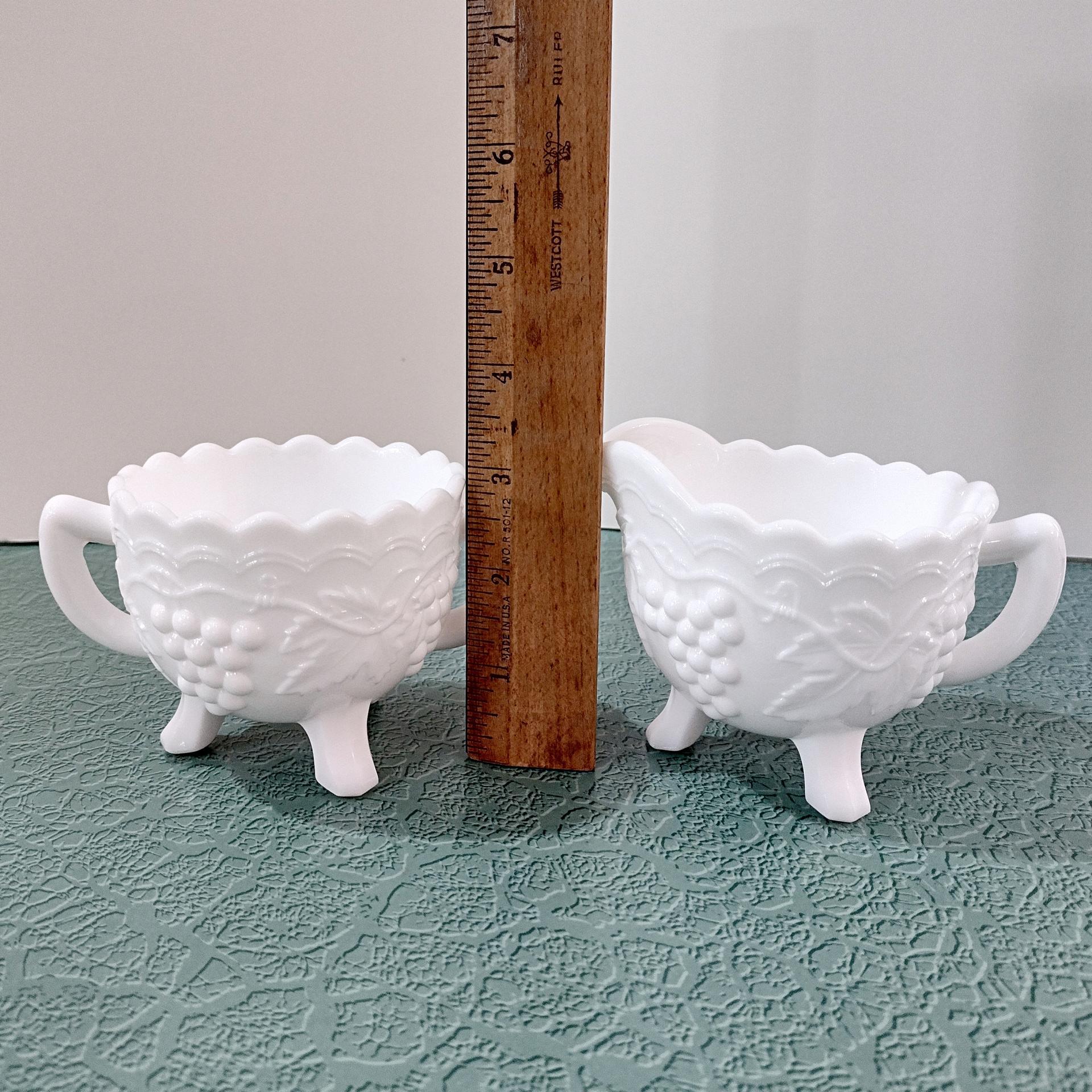 Vintage Imperial Glass Satin Grapes Milk Glass Sugar and Creamer Set