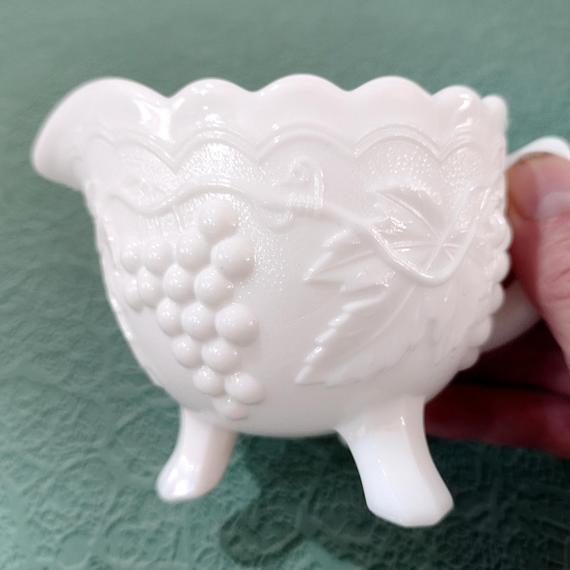 Vintage Imperial Glass Satin Grapes Milk Glass Sugar and Creamer Set