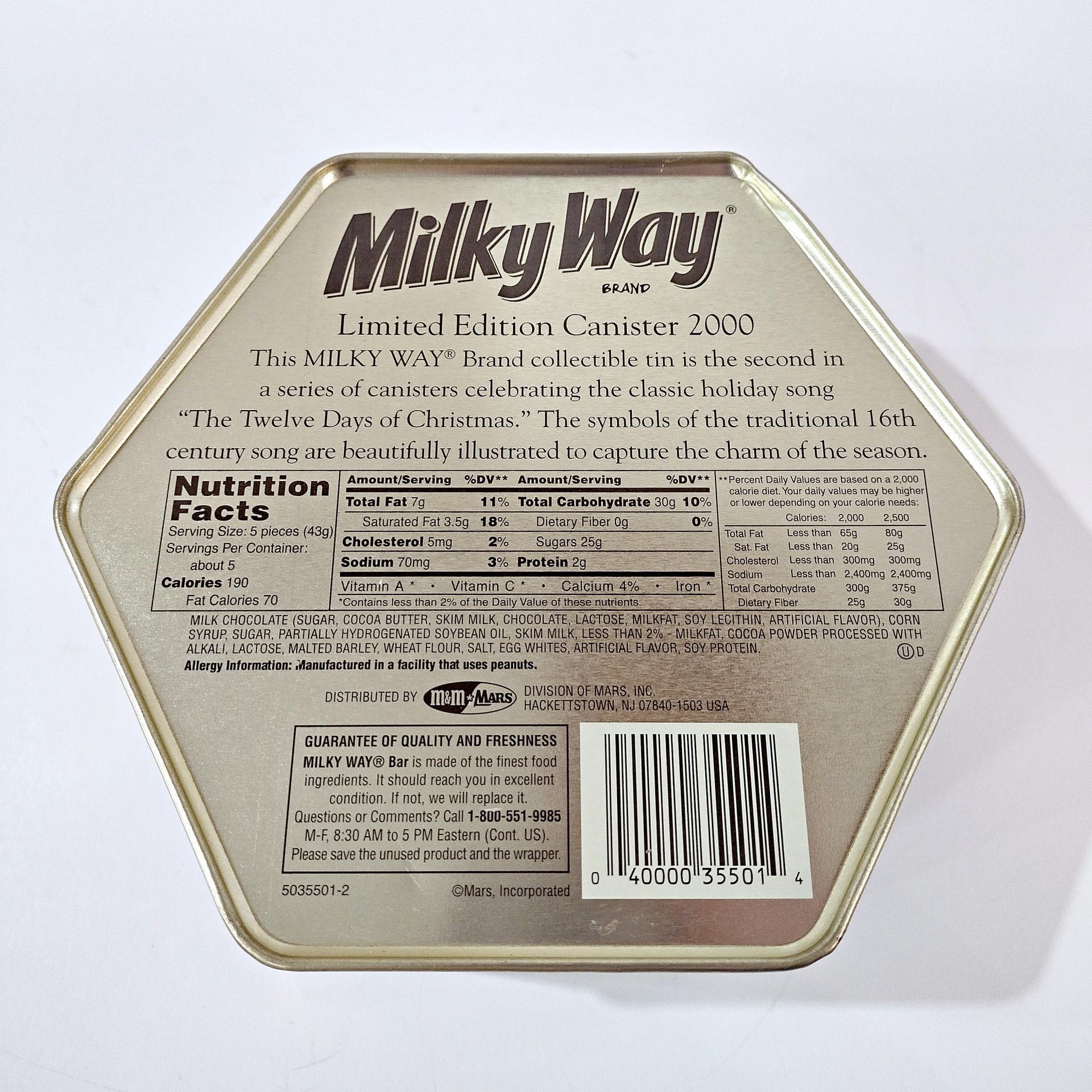 Vintage Milky Way 2000 Limited Edition Partridge in a Pear Tree Hexagonal Tin Storage Container, Holiday Christmas Cookie Tin