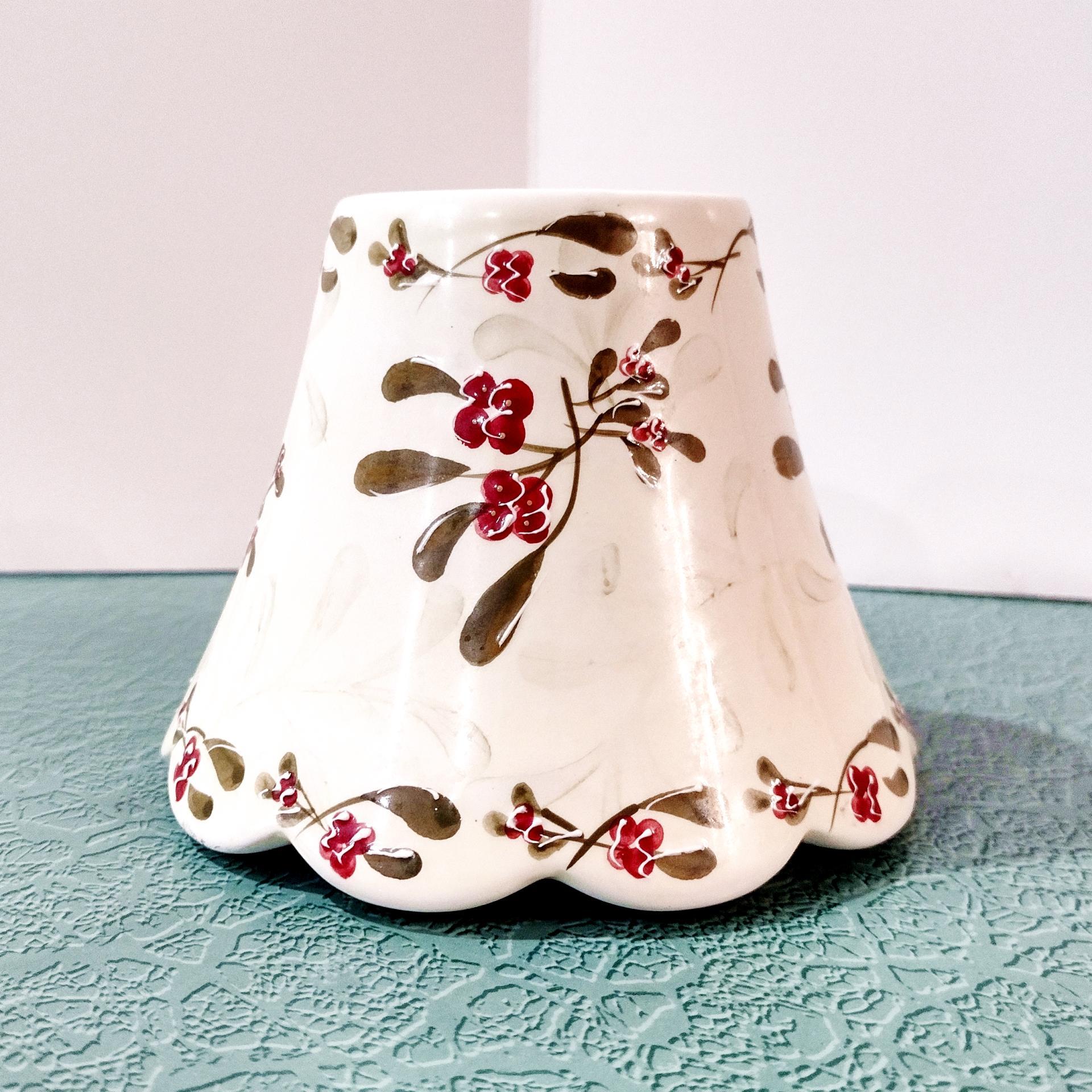 Vintage Yankee Candle Ceramic Shade Jar Topper, Red and Green Mistletoe Design, Holiday Decoration