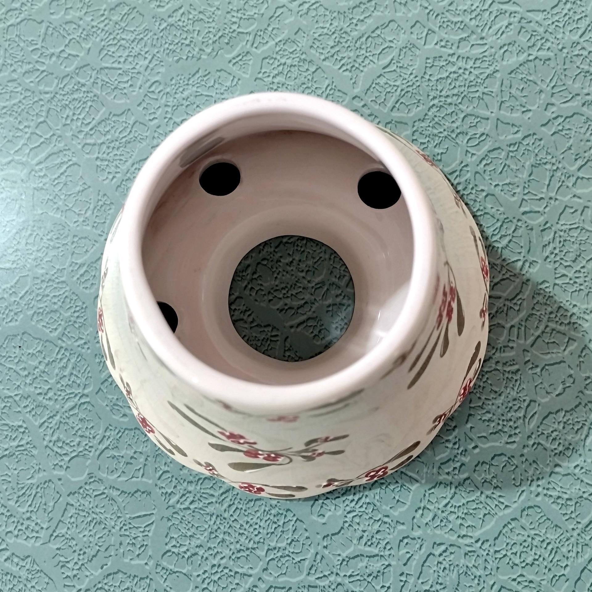 Vintage Yankee Candle Ceramic Shade Jar Topper, Red and Green Mistletoe Design, Holiday Decoration