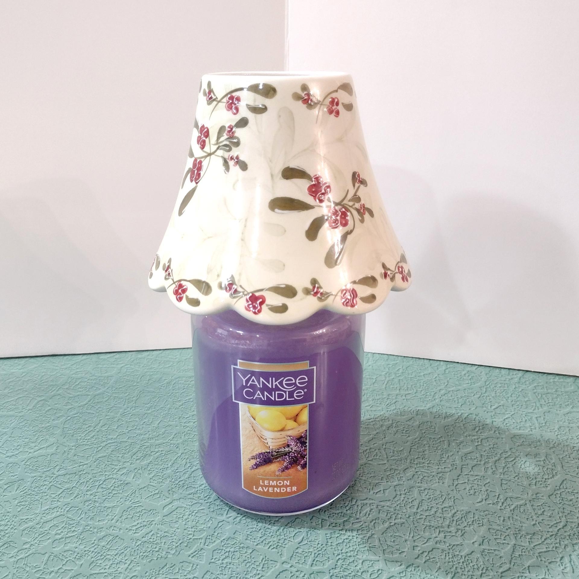 Vintage Yankee Candle Ceramic Shade Jar Topper, Red and Green Mistletoe Design, Holiday Decoration