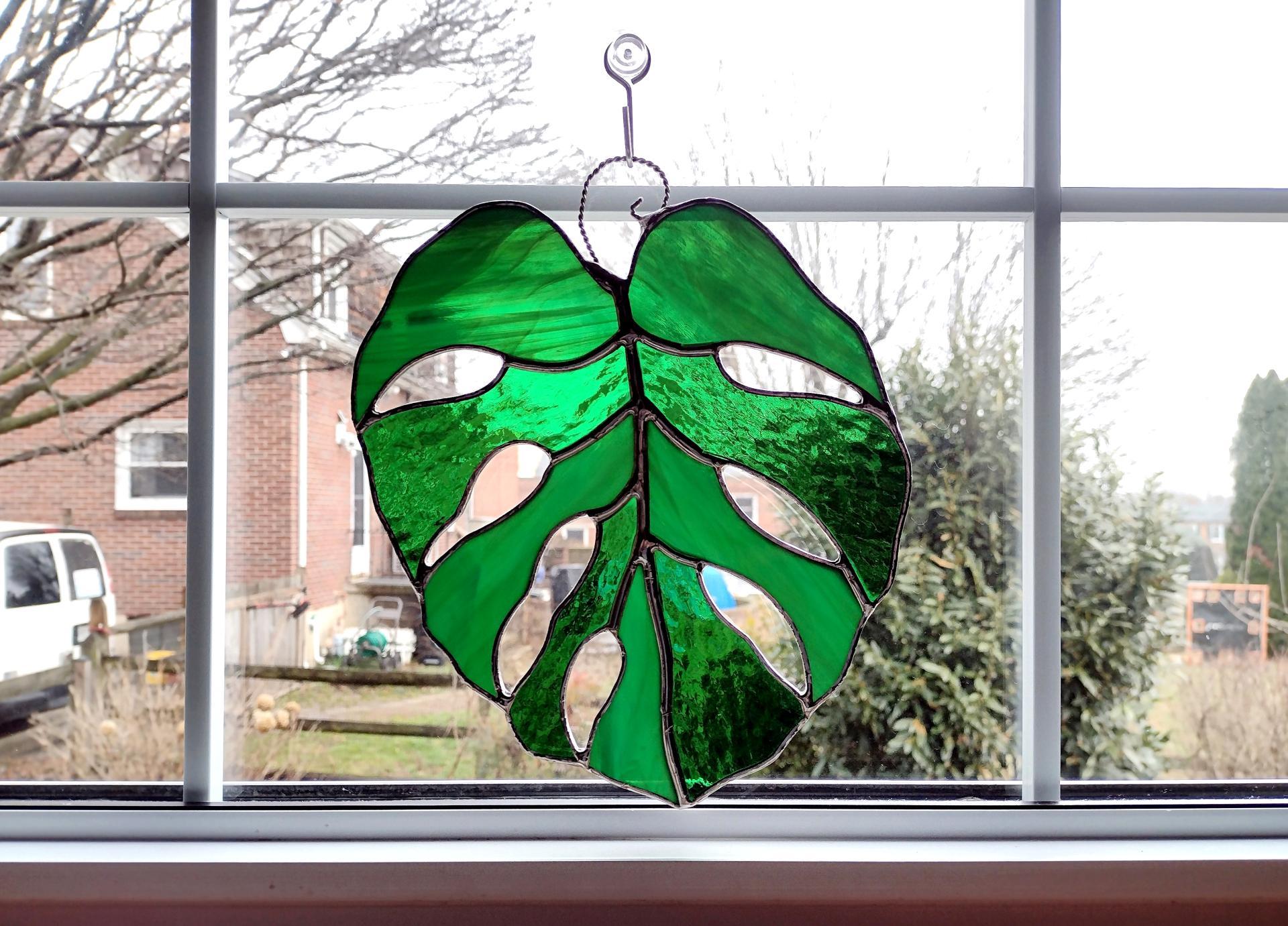 Stained Glass Monstera Leaf Suncatcher, Custom Colors Available