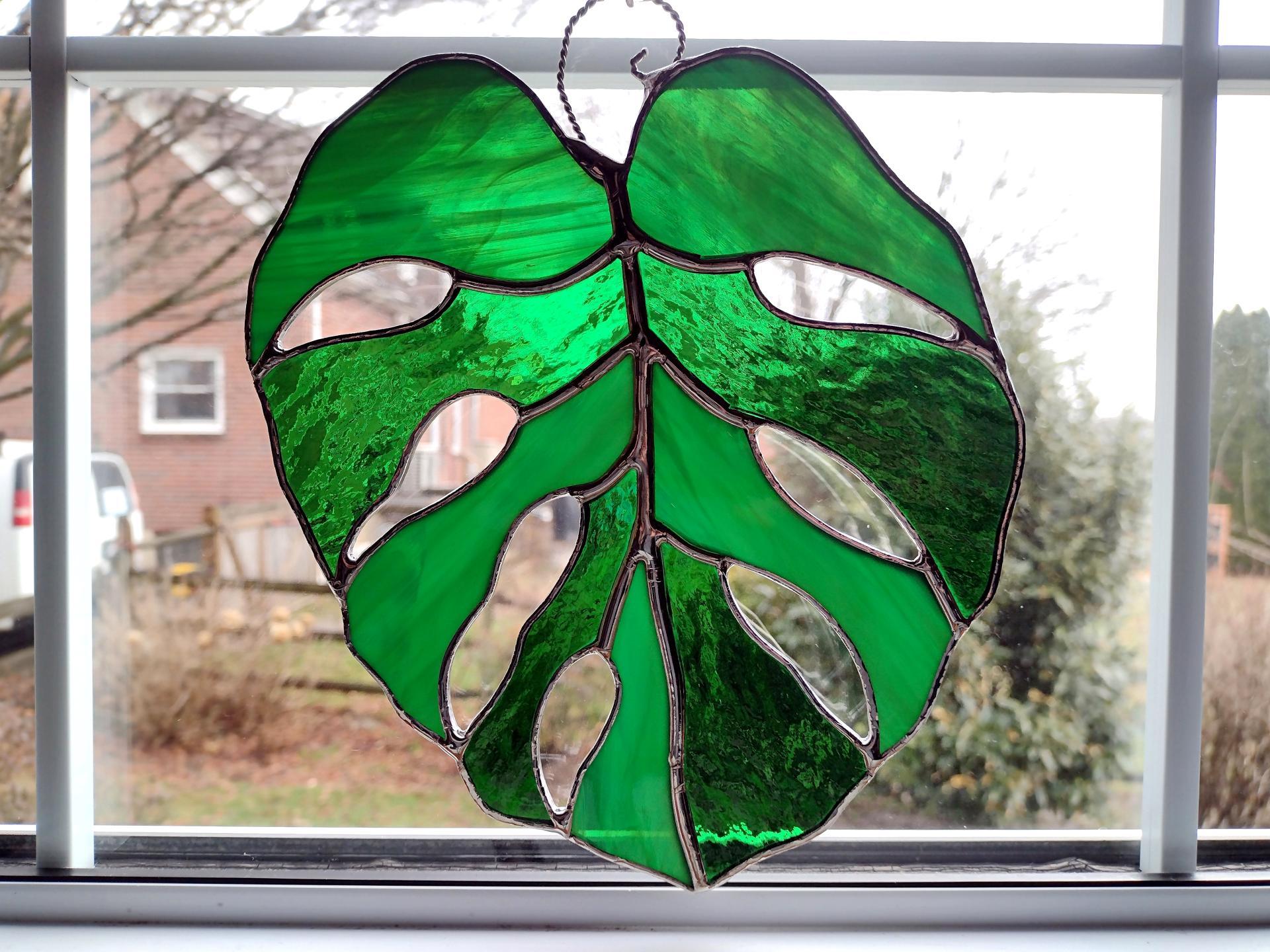 Stained Glass Monstera Leaf Suncatcher, Custom Colors Available