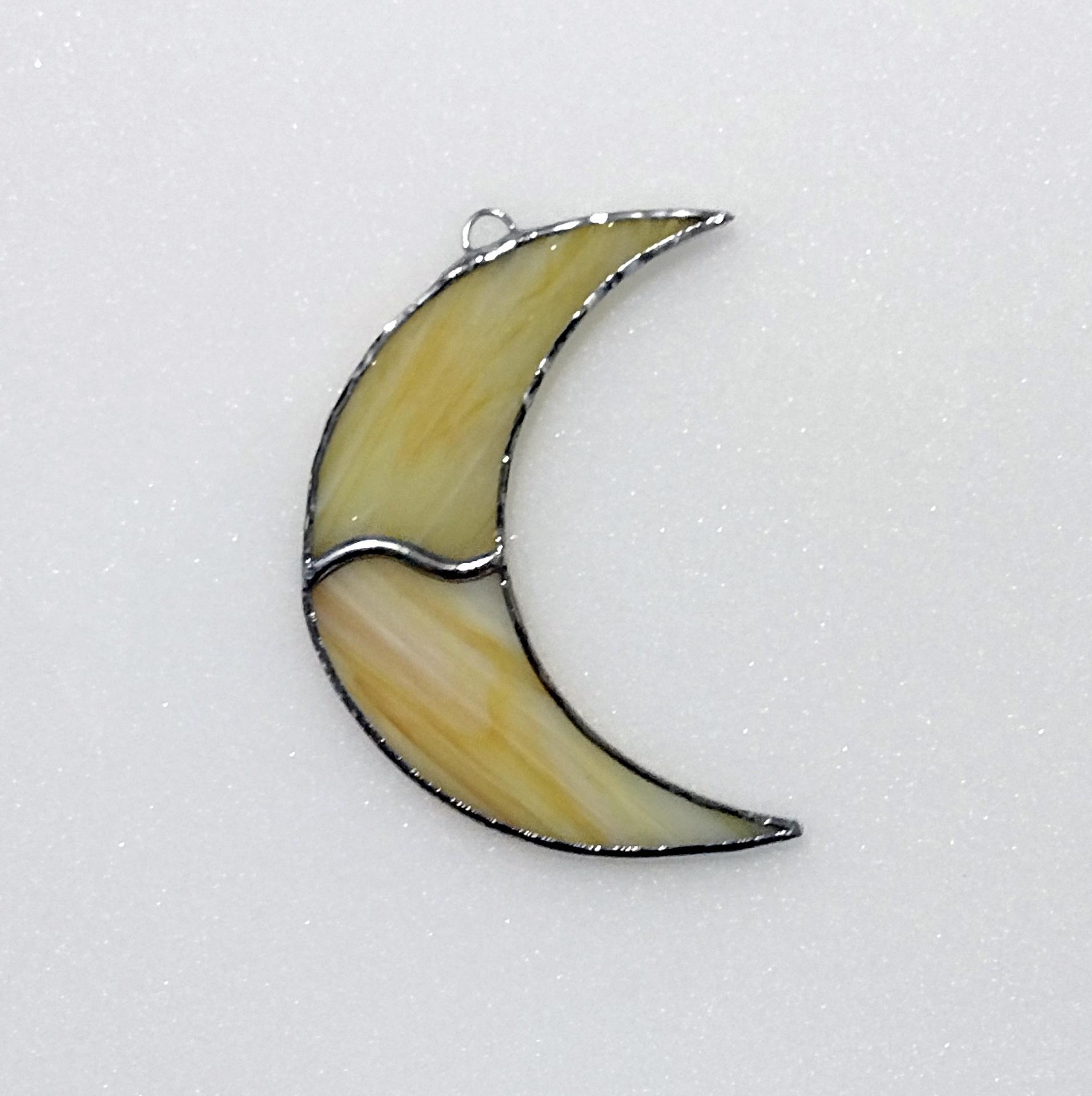 Crescent Moon Stained Glass Suncatcher, Yellow Swirled Corsica Glass