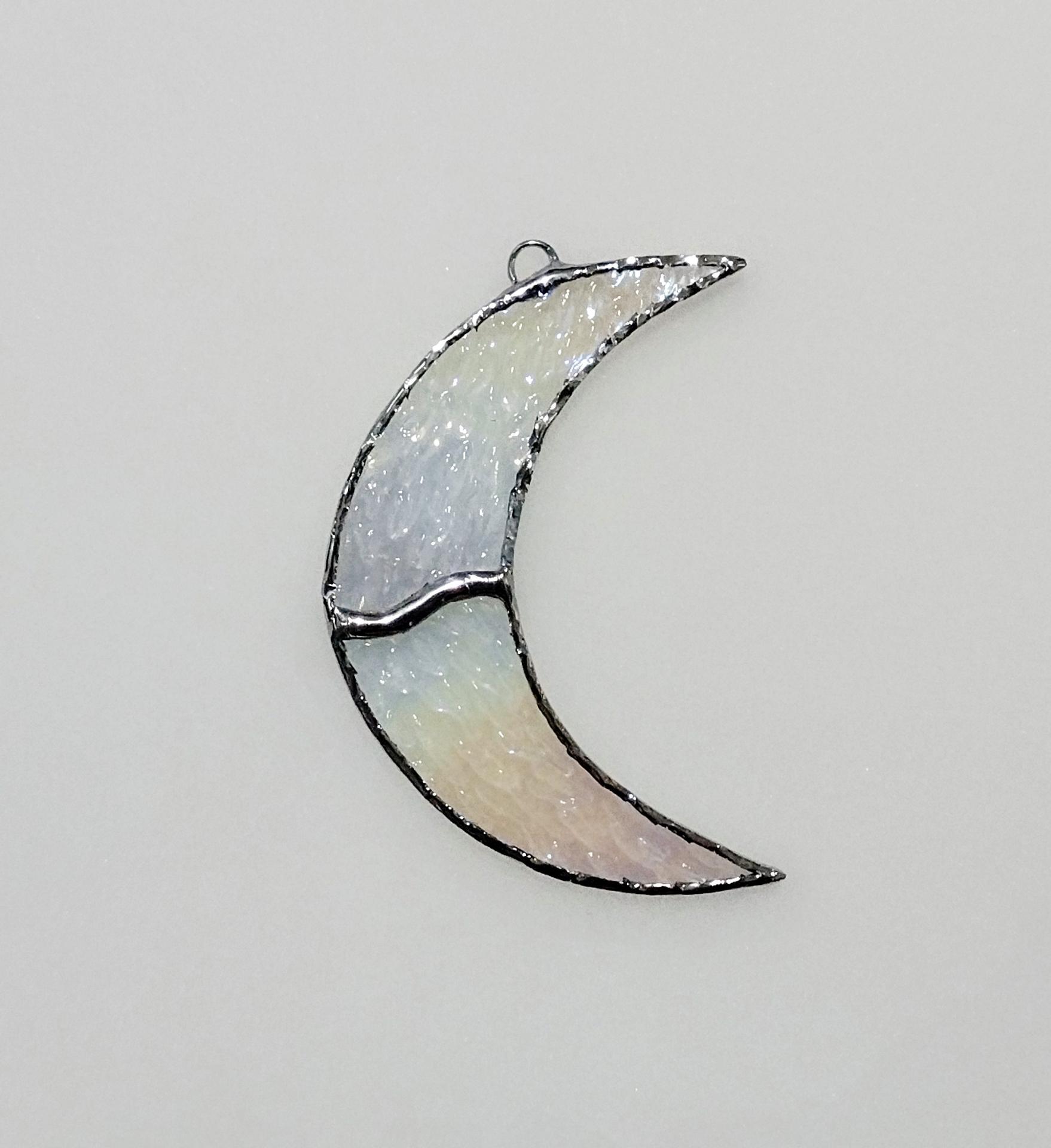 Crescent Moon Stained Glass Suncatcher- Clear Iridescent Cathedral