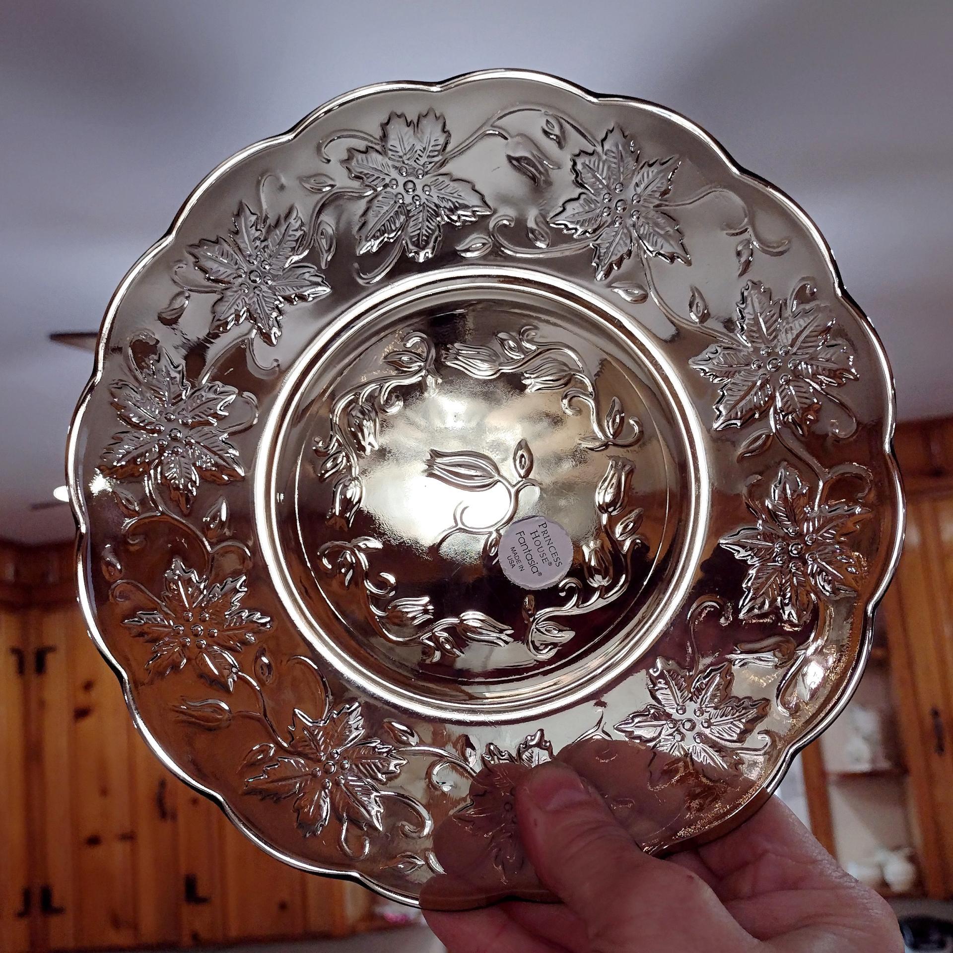 Vintage NEW Princess House Fantasia Mocha Plates, Amber Brown Floral Glass Salad Dessert Luncheon Plates, Set of Three