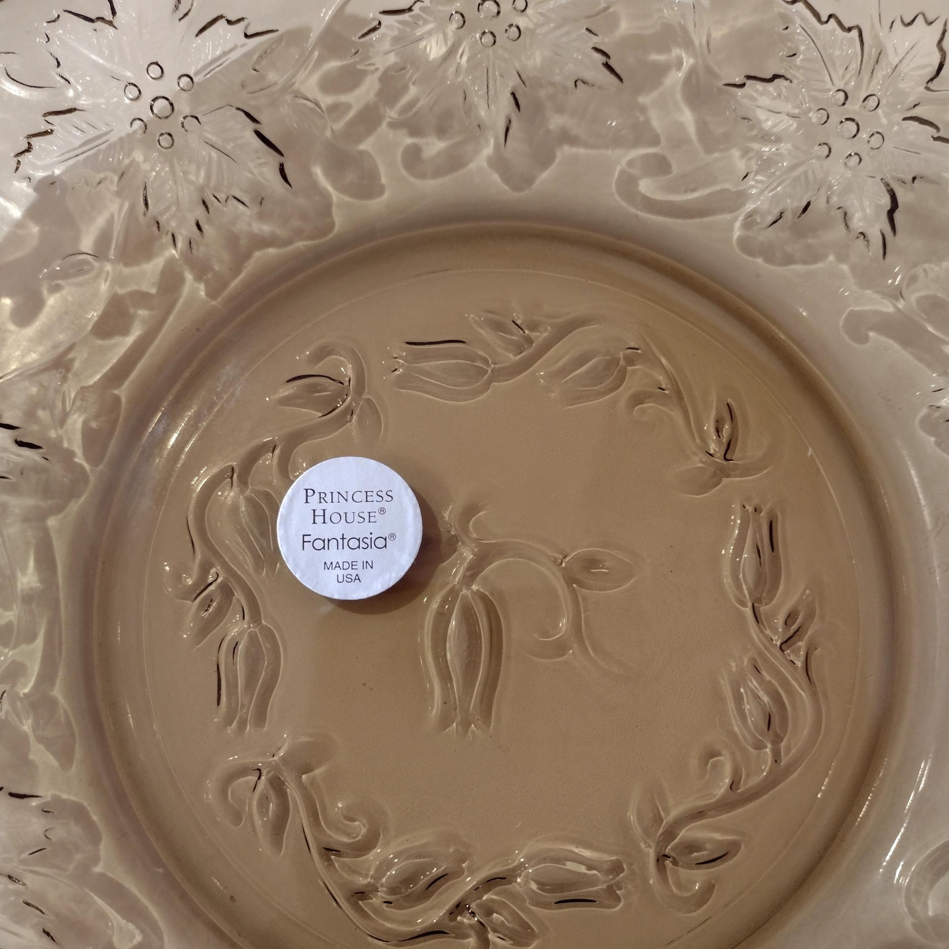 Vintage NEW Princess House Fantasia Mocha Plates, Amber Brown Floral Glass Salad Dessert Luncheon Plates, Set of Three