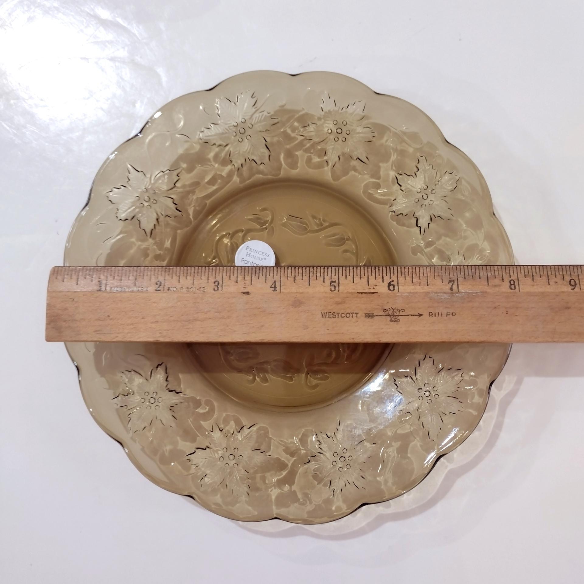 Vintage NEW Princess House Fantasia Mocha Plates, Amber Brown Floral Glass Salad Dessert Luncheon Plates, Set of Three