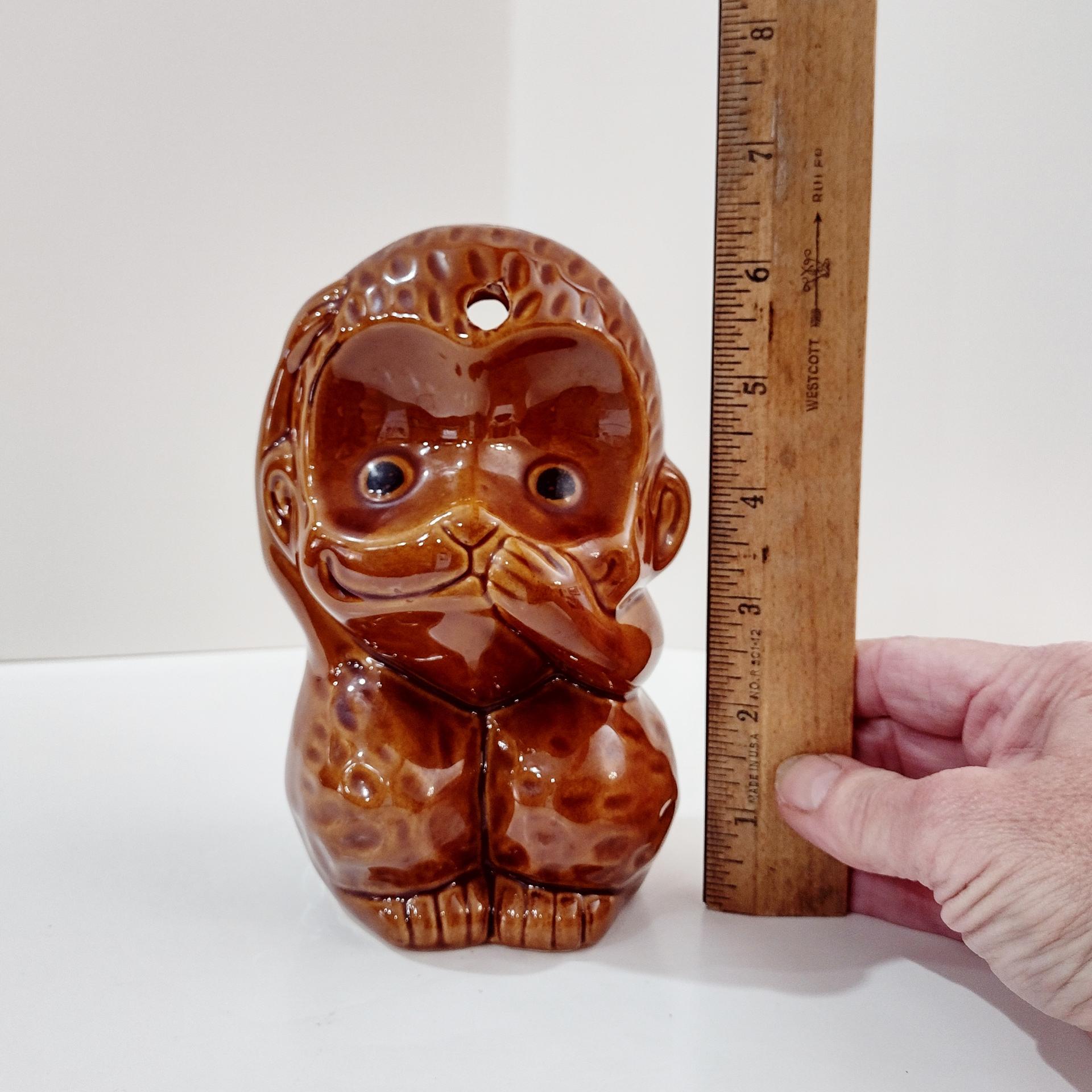 Vintage Ceramic Speak No Evil Monkey Tiki Cocktail Mug, Benihana Monkey Collectible Drink Cup, 1970s Restaurant Souvenir Kitsch