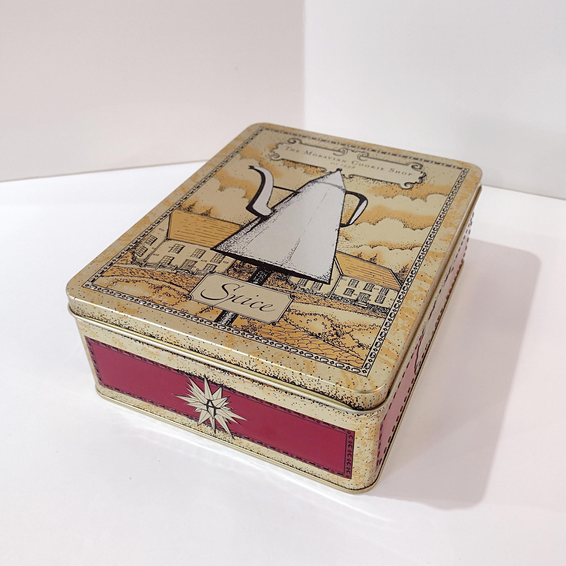 Vintage Famous Moravian Cookie Company Spice Cookie Tin, Wilkerson Bakery Old Winston Salem North Carolina Mickey Coffee Pot Tin Container