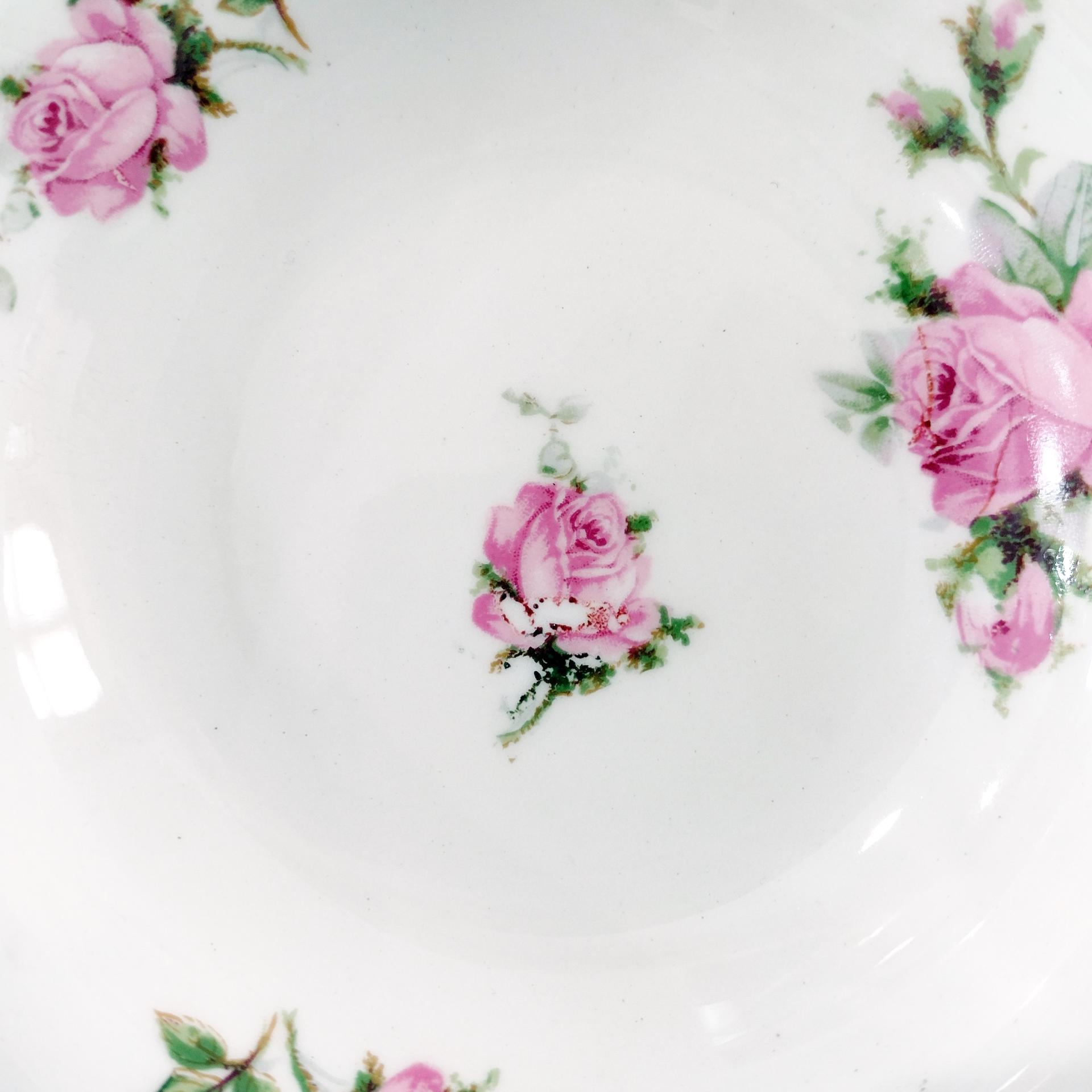 Vintage Canonsburg Moss Rose Dessert Fruit Bowls, Set of 5, MCM Pink Floral Trinket Jewelry Soap Dishes