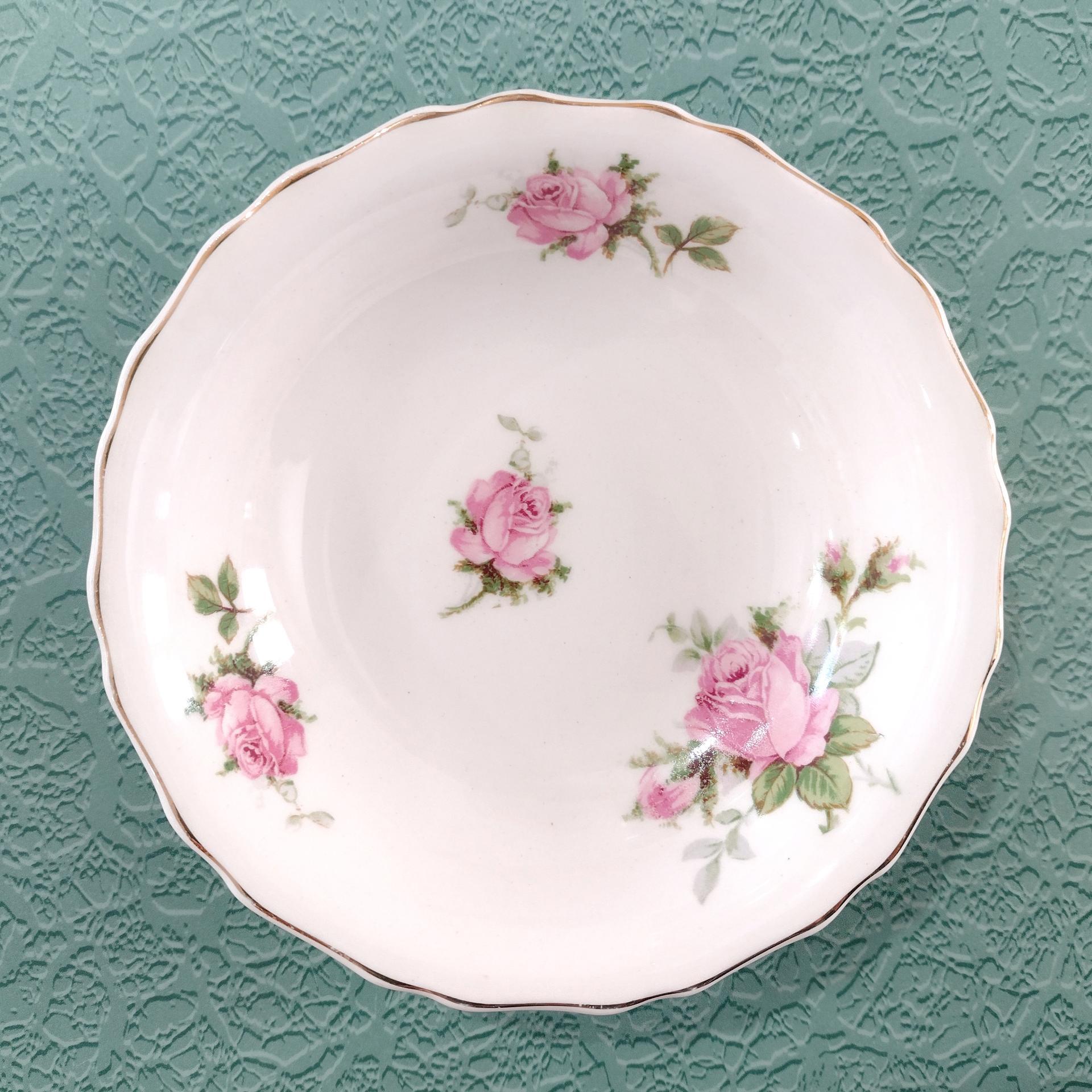 Vintage Canonsburg Moss Rose Dessert Fruit Bowls, Set of 5, MCM Pink Floral Trinket Jewelry Soap Dishes