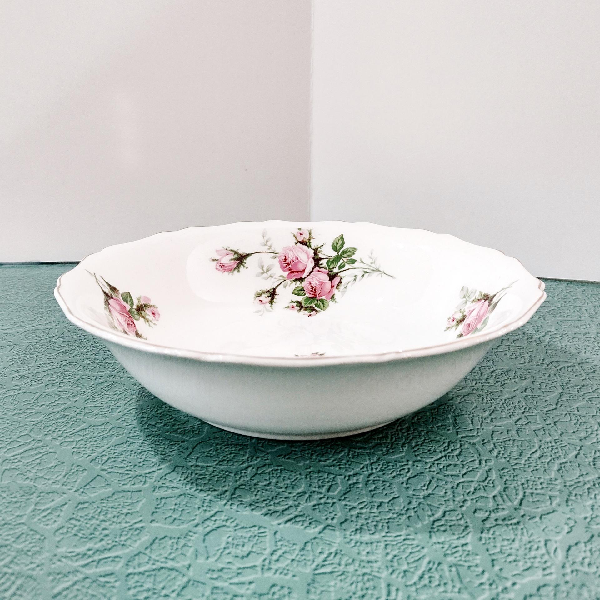 Vintage Canonsburg Moss Rose Serving Vegetable Bowl, MCM Pink Floral Bowl