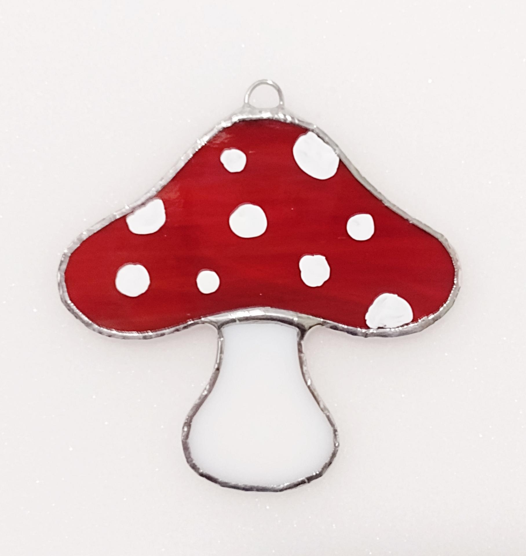 Stained Glass Red and White Spotted Mushroom Suncatcher