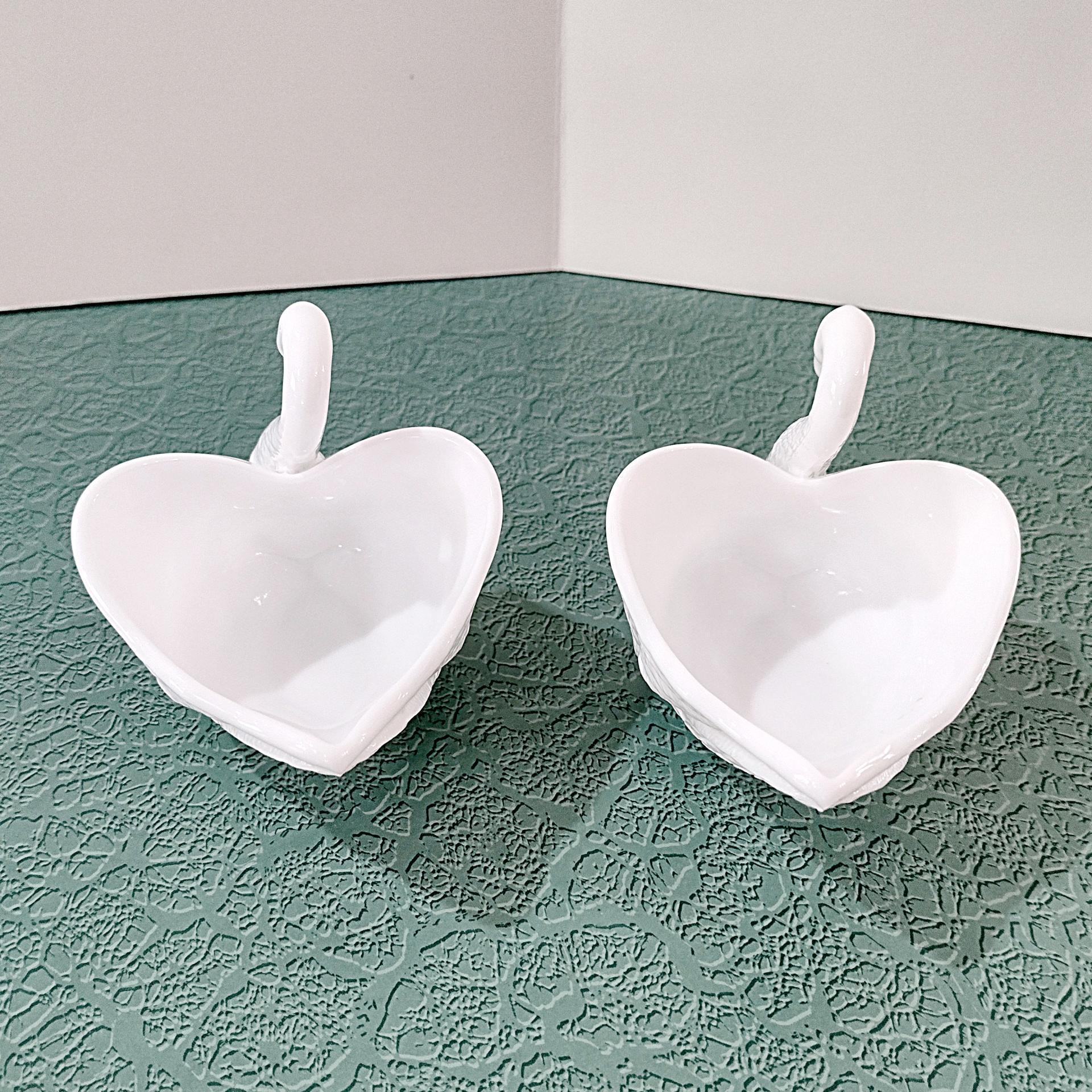 Vintage Imperial Milk Glass Swan Figurative Bowls, Swan Trinket Candy Dishes, Set of 2