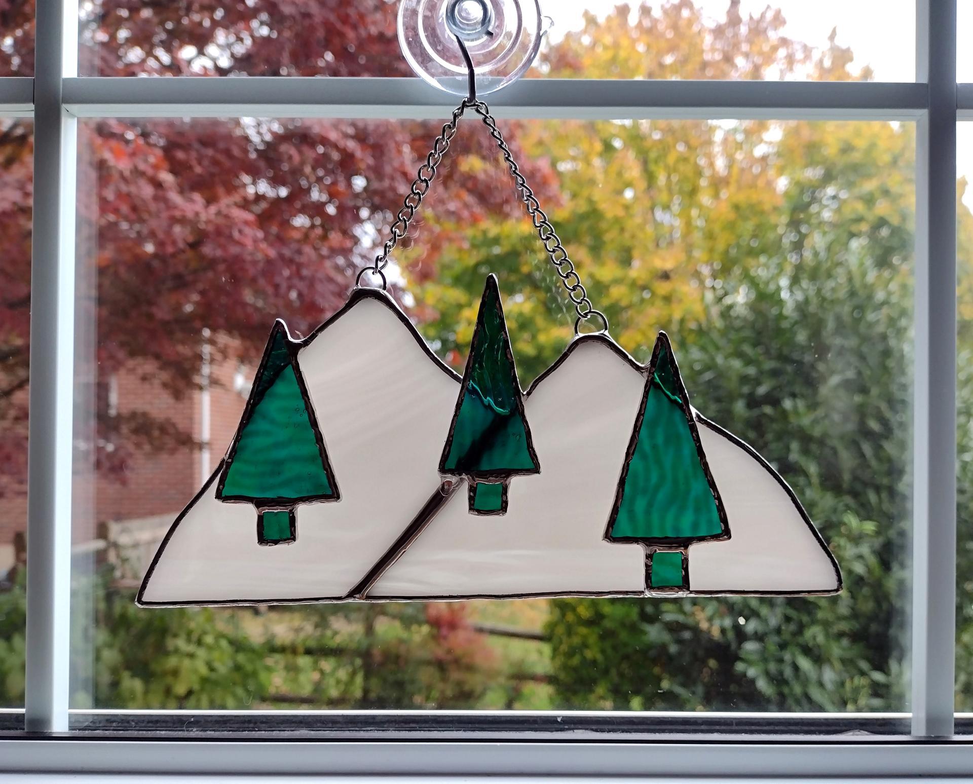 Snowy Mountain Pine Trees Suncatcher