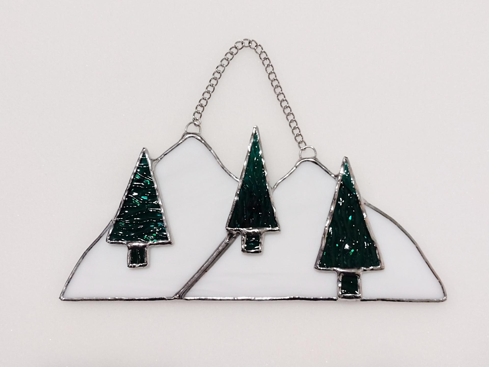 Snowy Mountain Pine Trees Suncatcher