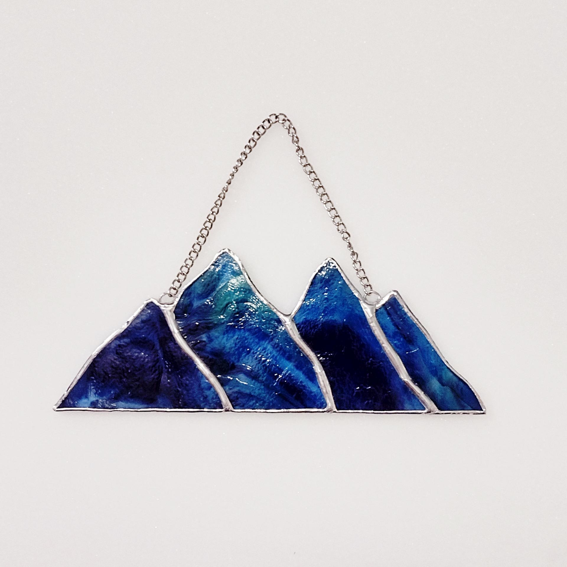 Stained Glass Mountains Suncatcher, Blue Green Purple Youghiogheny Glass