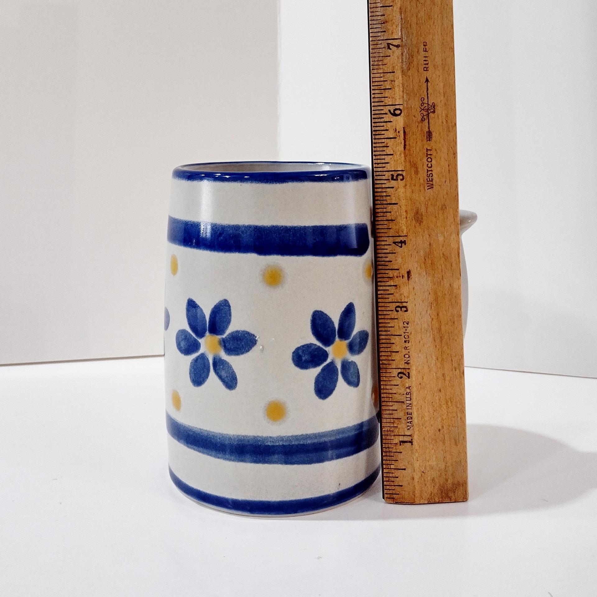 Vintage Blue and Yellow Flower Ceramic Oversized Coffee Tea Mug, Large Handcrafted Pottery Mug