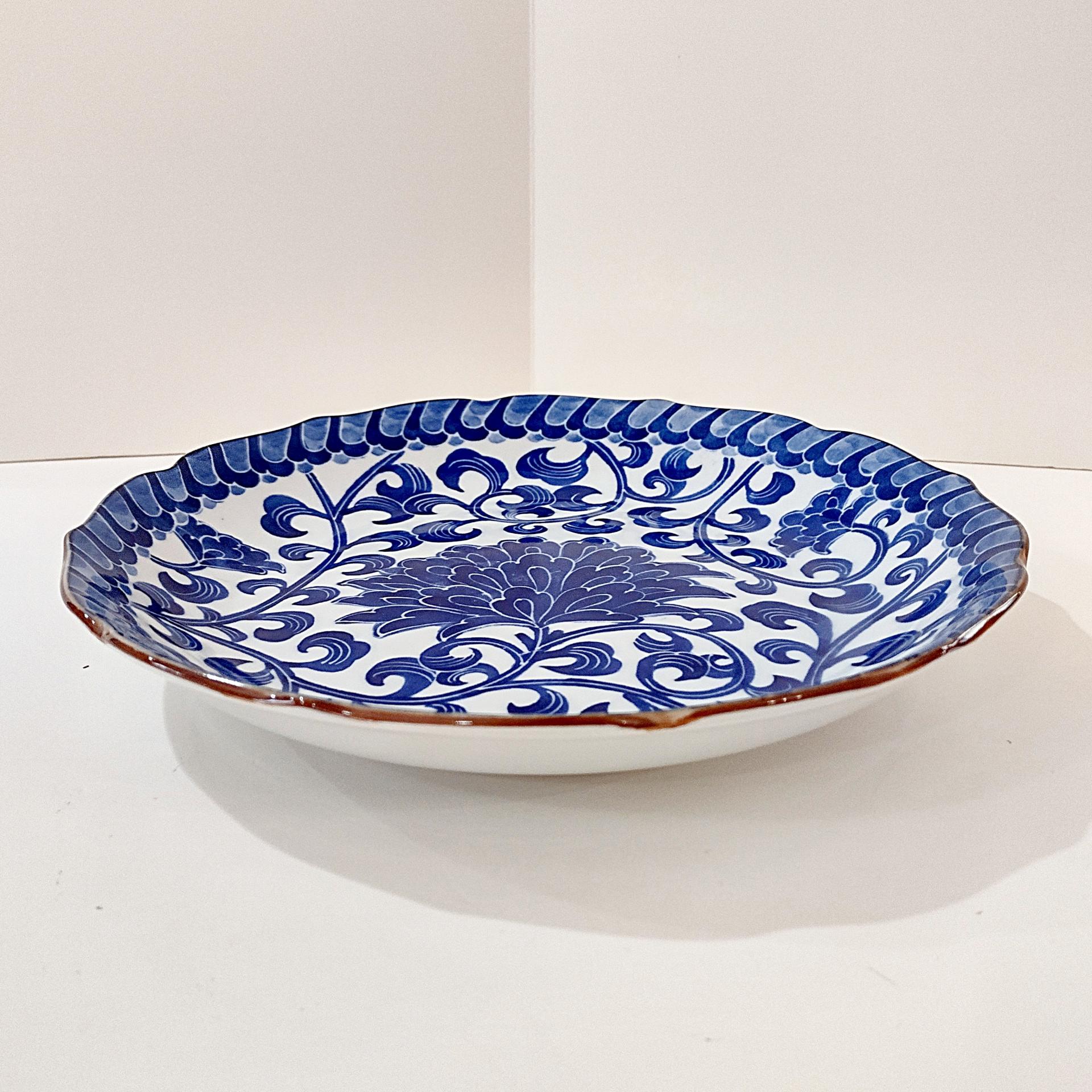 Vintage Andrea by Sadek Blue Mum 10" Serving Bowl with Scalloped Edges