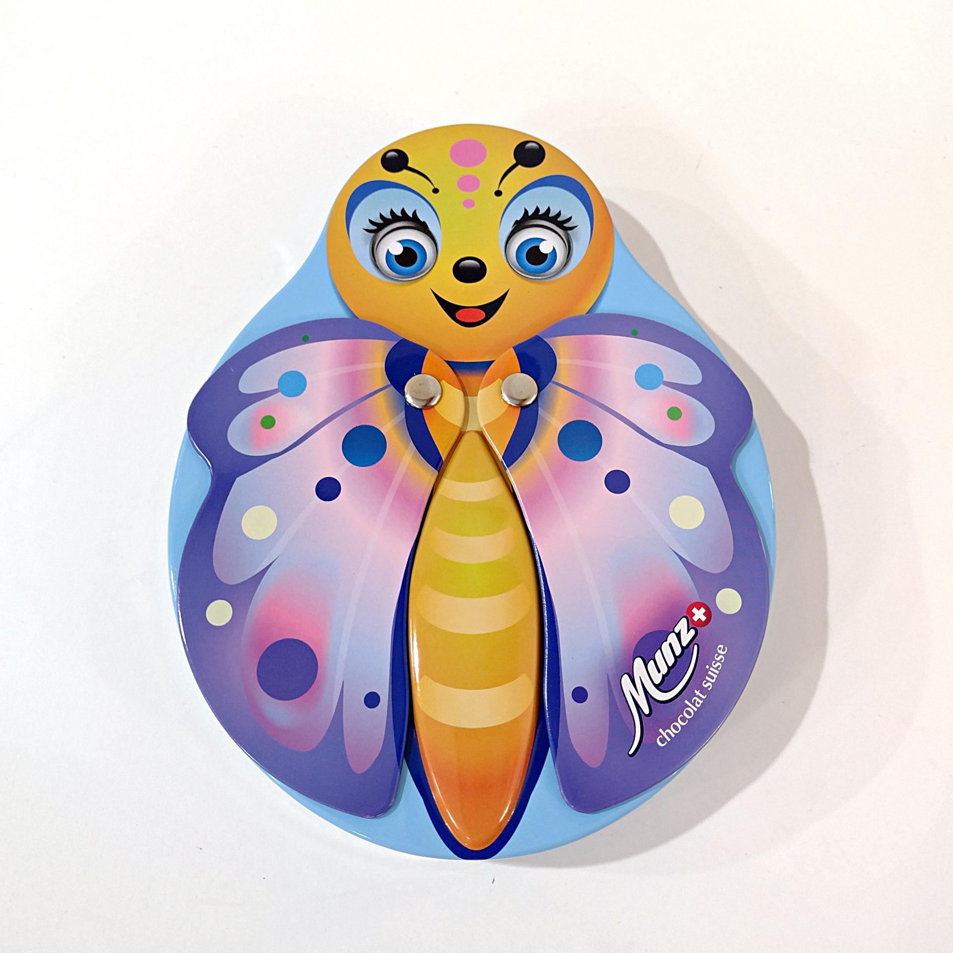 Munz Swiss Chocolates Butterfly Tin Box, Whimsical Storage Tin