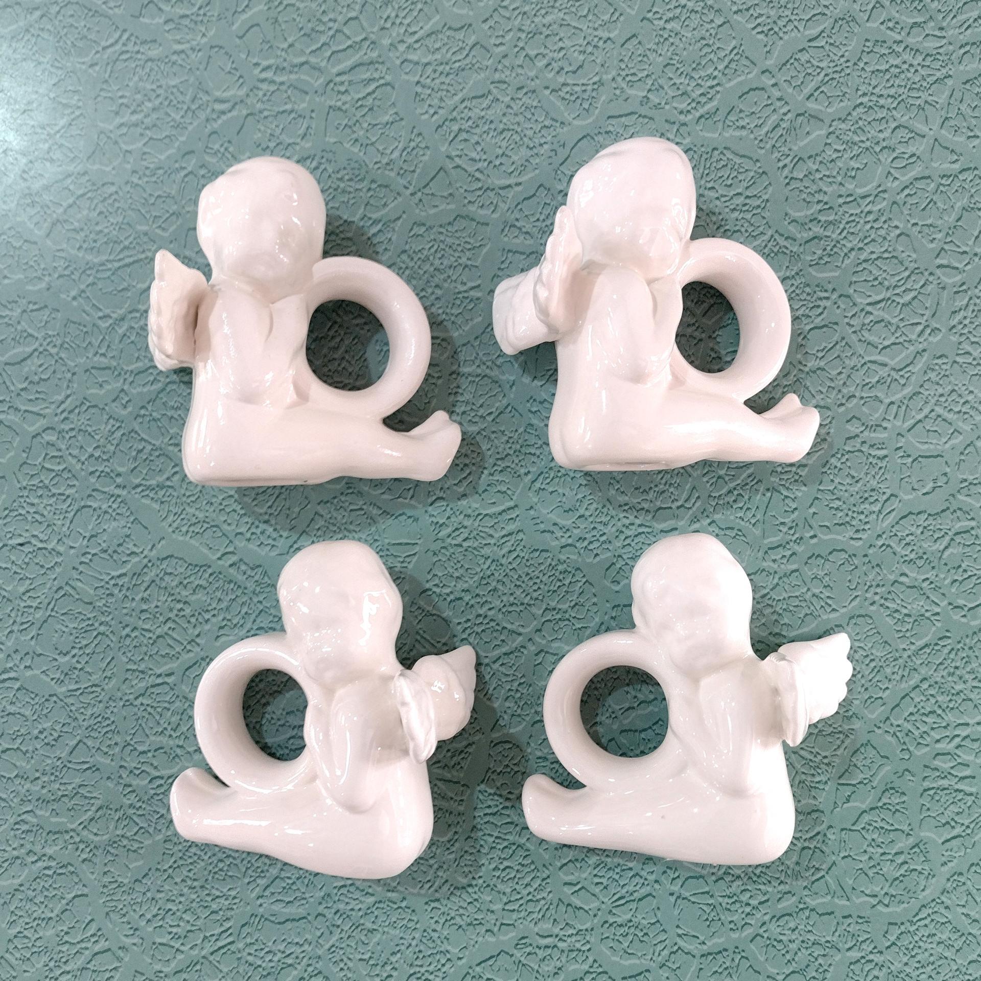 Vintage Angel Cherub Ceramic Napkin Rings, Set of Four