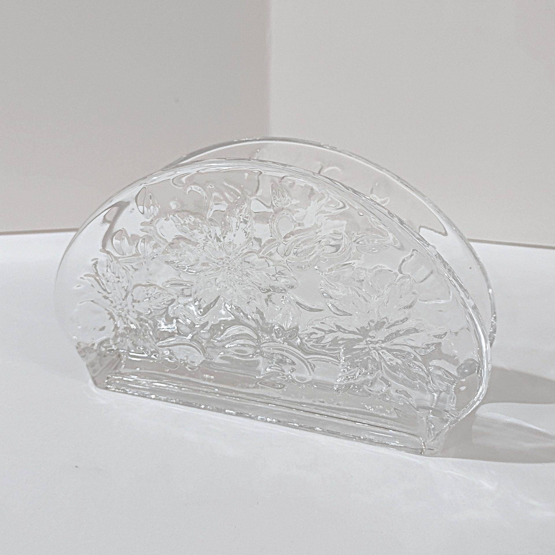 Vintage Princess House Fantasia Floral Pressed Glass Napkin Holder, Poinsettia Flower Desk Letter Holder Organizer
