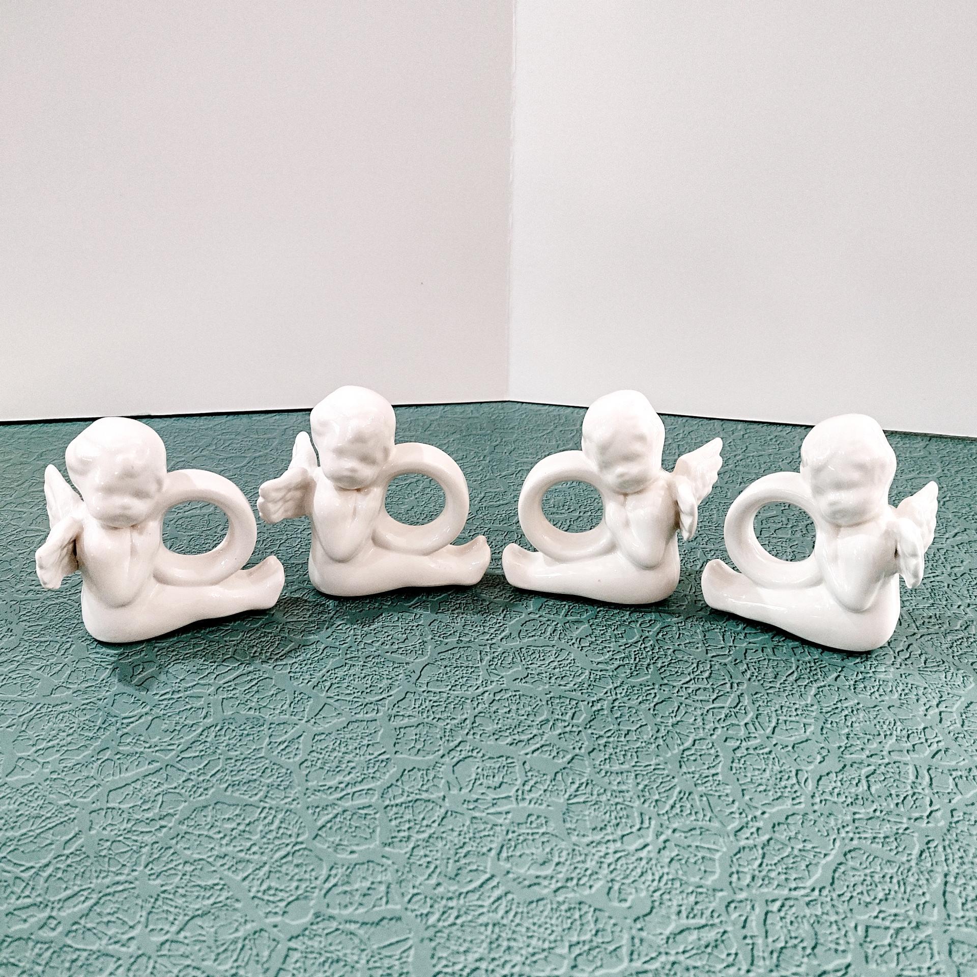 Vintage Angel Cherub Ceramic Napkin Rings, Set of Four