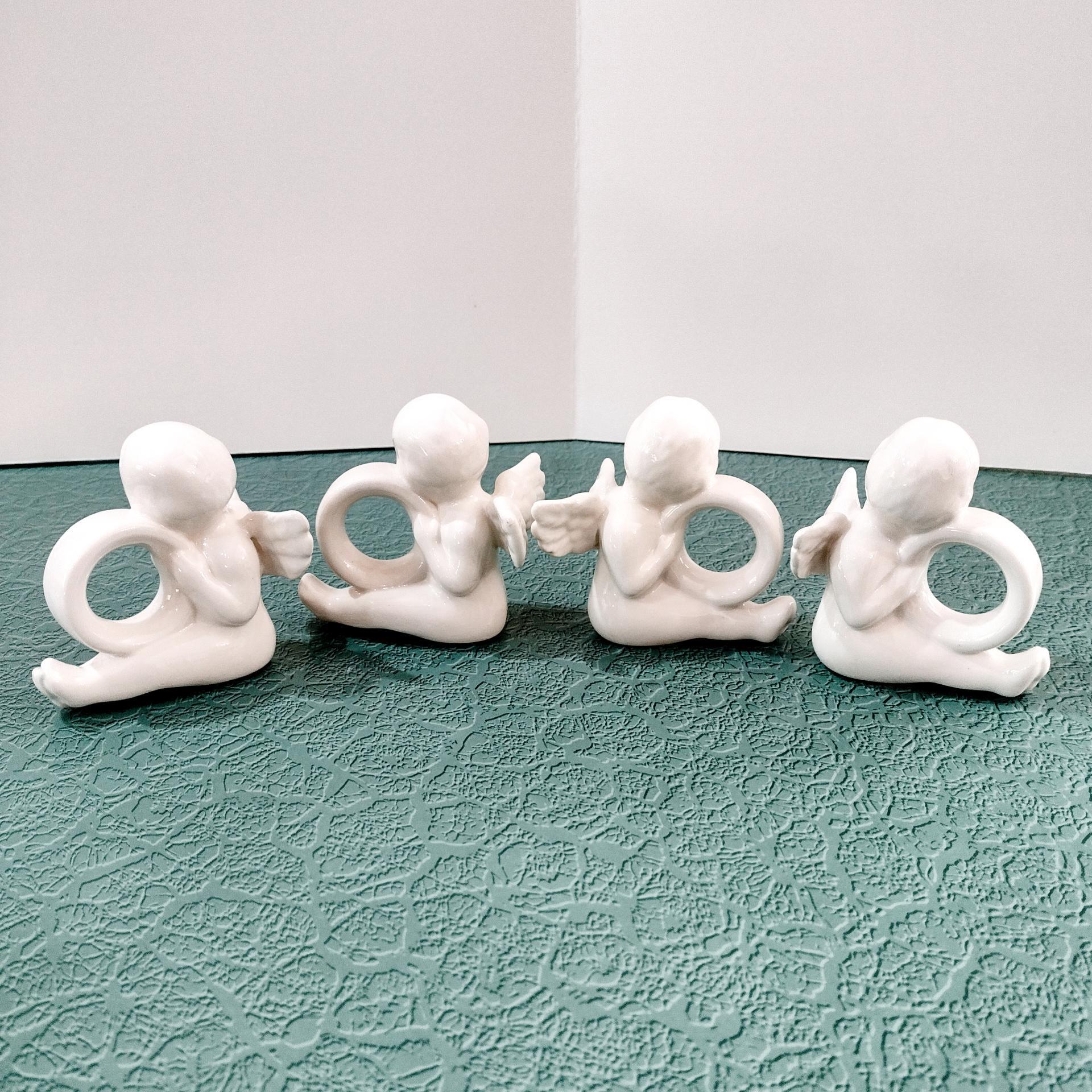 Vintage Angel Cherub Ceramic Napkin Rings, Set of Four