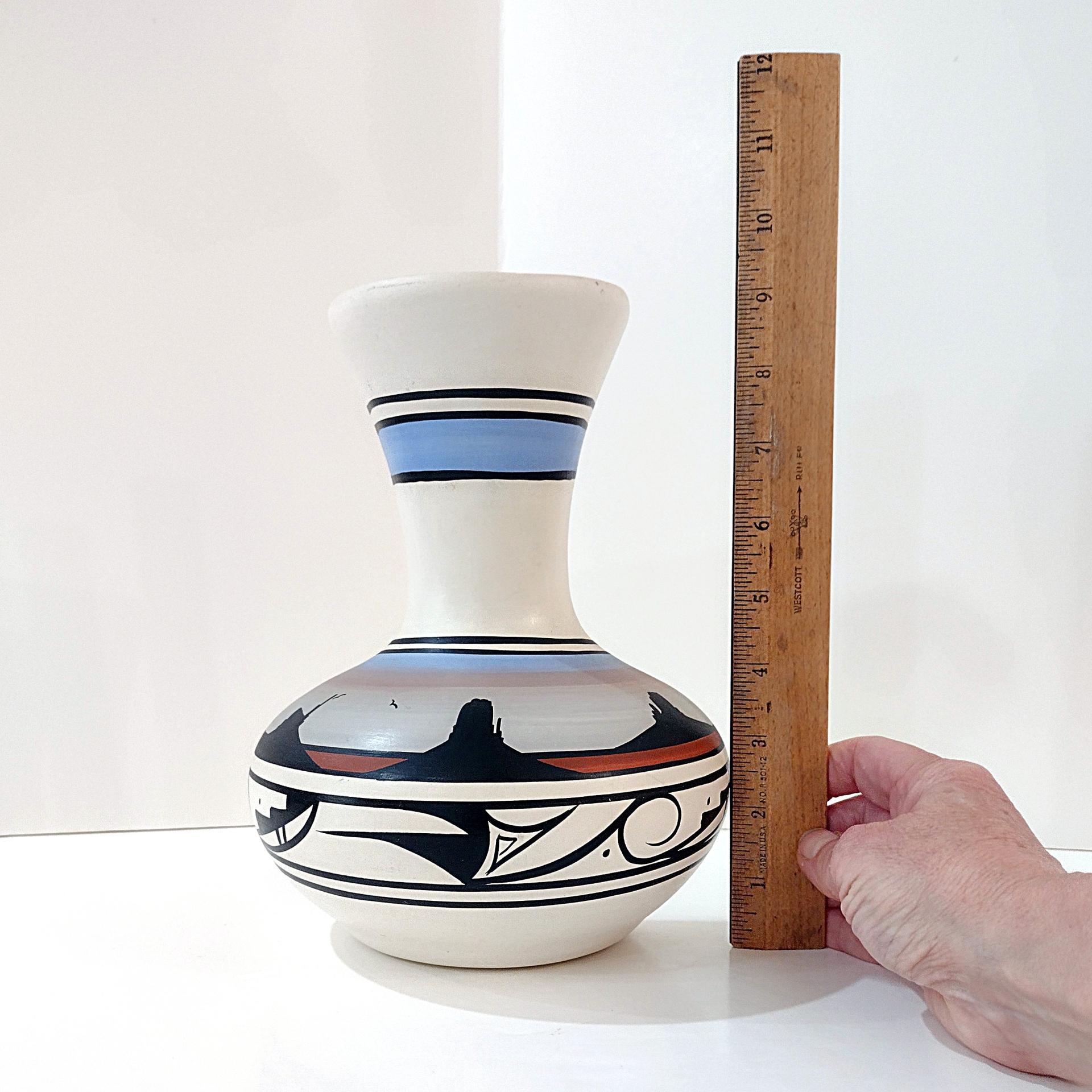 Vintage Native American Navajo Hand Painted Ceramic Wall Vase, Cheryl Maryboy Signed Pottery, Southwestern Style Half Hanging Pocket Vase