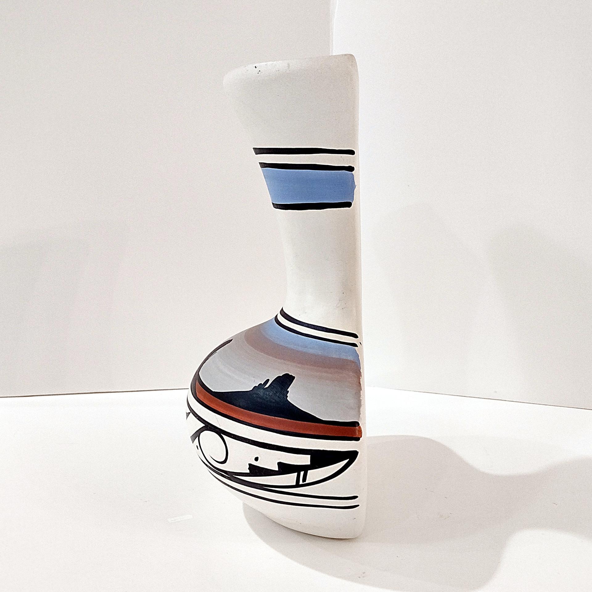 Vintage Native American Navajo Hand Painted Ceramic Wall Vase, Cheryl Maryboy Signed Pottery, Southwestern Style Half Hanging Pocket Vase