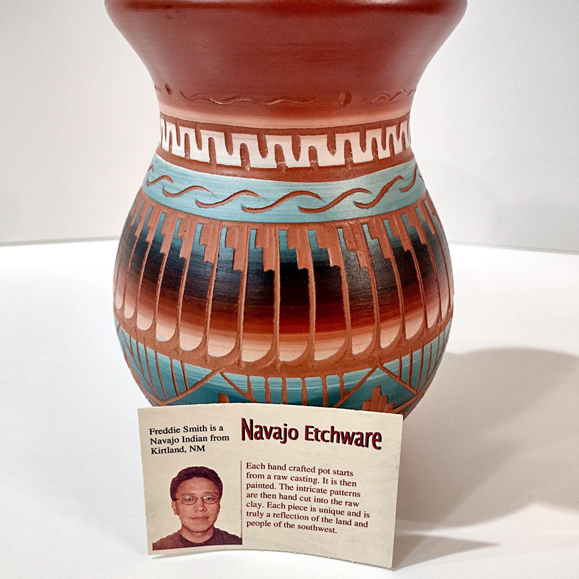 Vintage Navajo Red Clay Etched Hand Crafted Pottery Vase, Authentic Signed Native American Indian Ceramic Pot, New Mexico Art