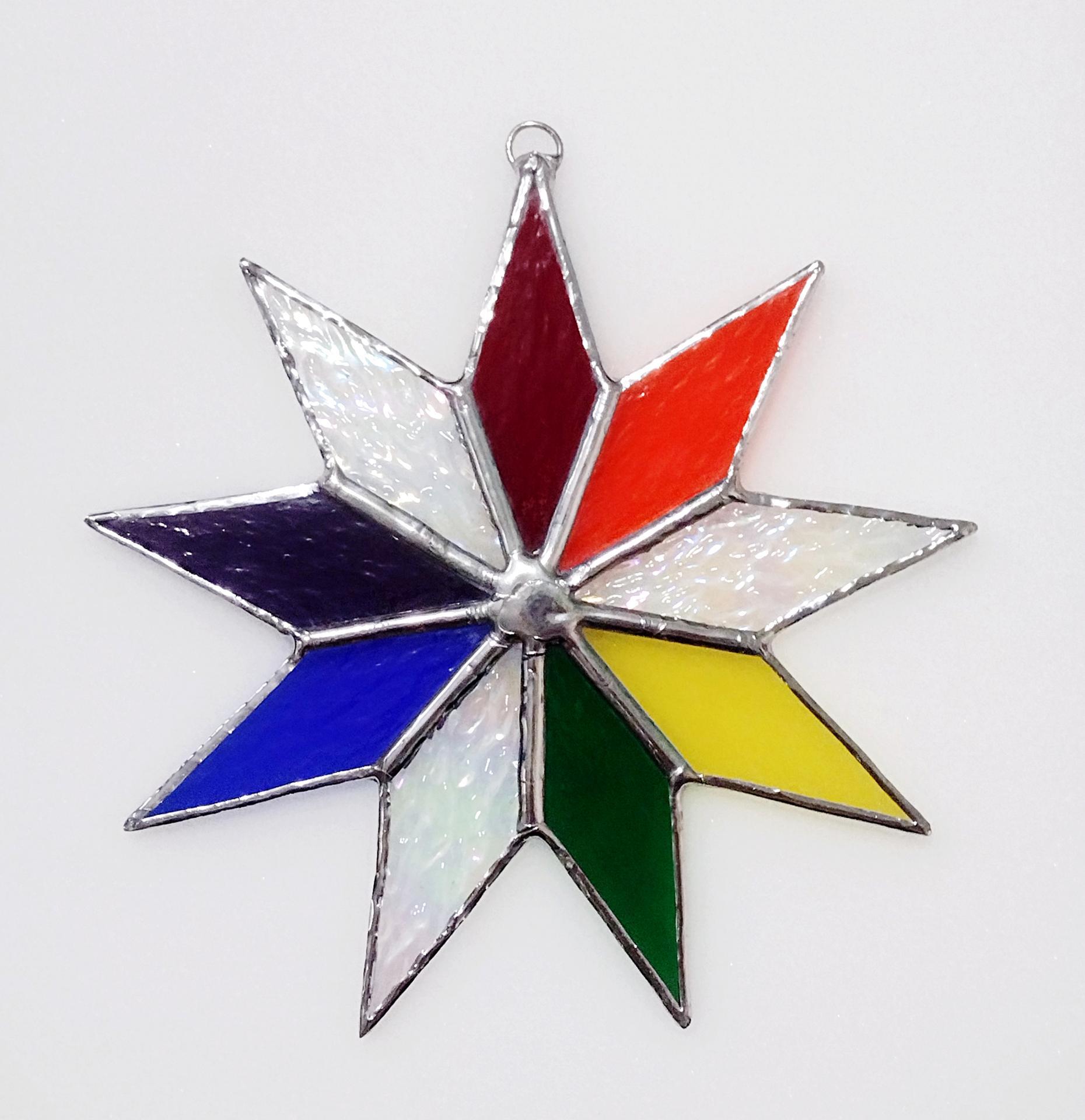 Nine Pointed Star Suncatcher, Rainbow Bahai Stained Glass Star, Custom Colors Available