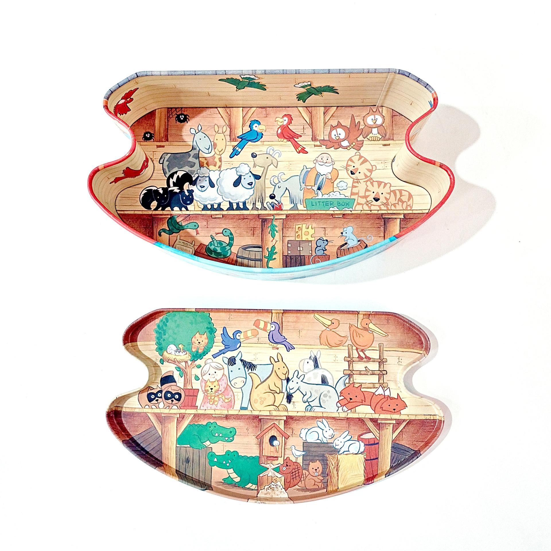 Vintage Wolfgang Candy Noah's Ark Rocking Tin Box Storage Container, Jungle Grahams Animal Motif Cookie Tin