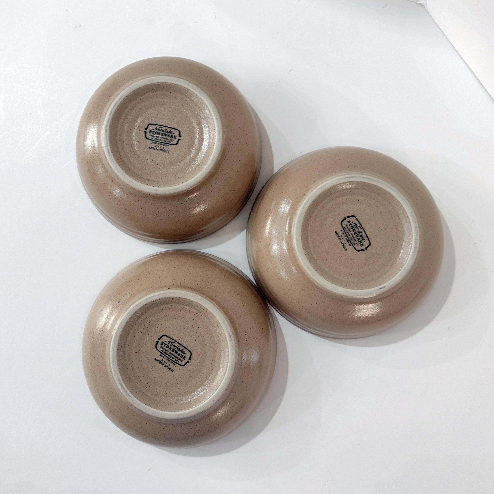 Vintage Noritake Madera Spruce Stoneware Coupe Cereal Soup Bowls, Set of Three