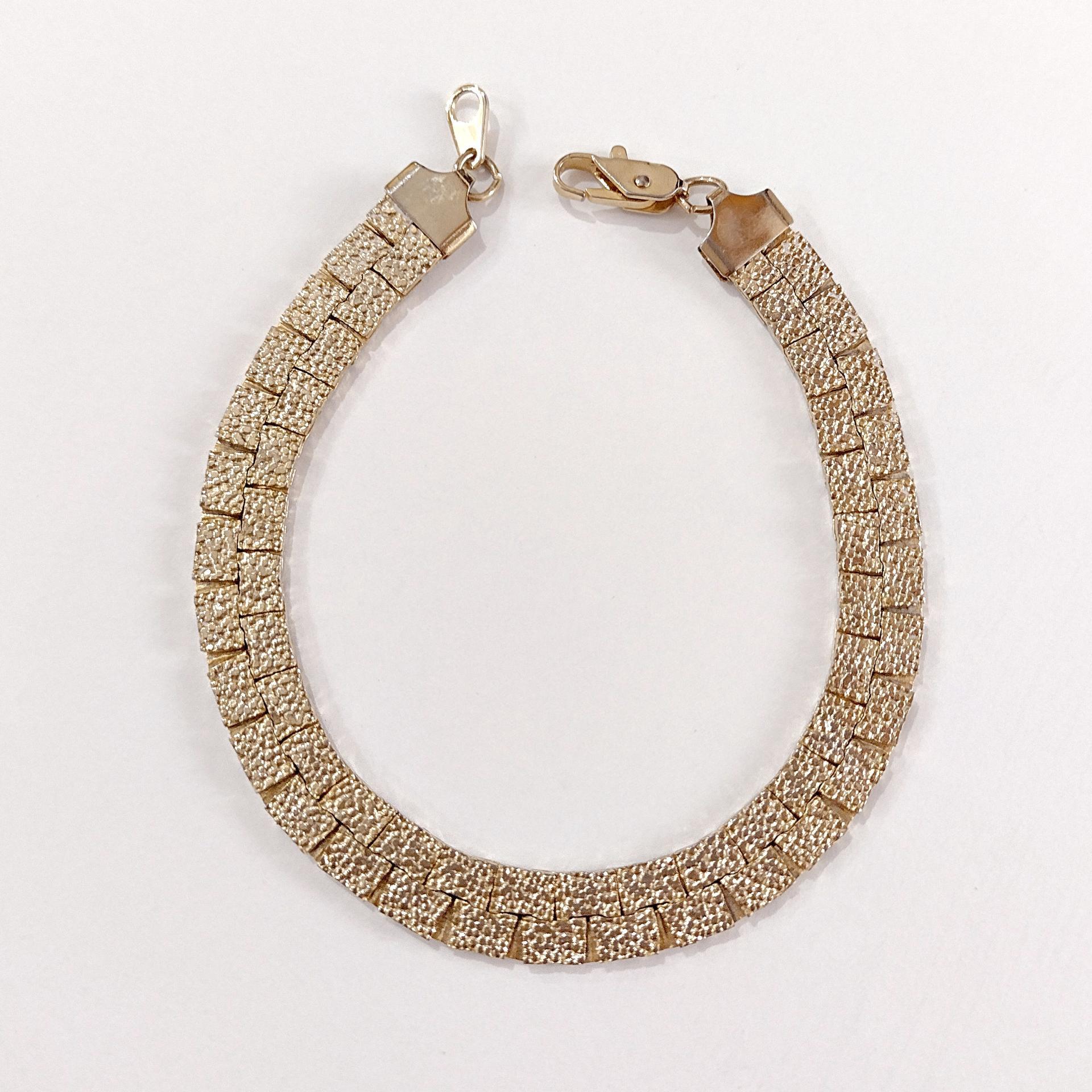 Vintage Gold Toned Reversable 7 1/2 Inch Flat Nugget Chain Bracelet